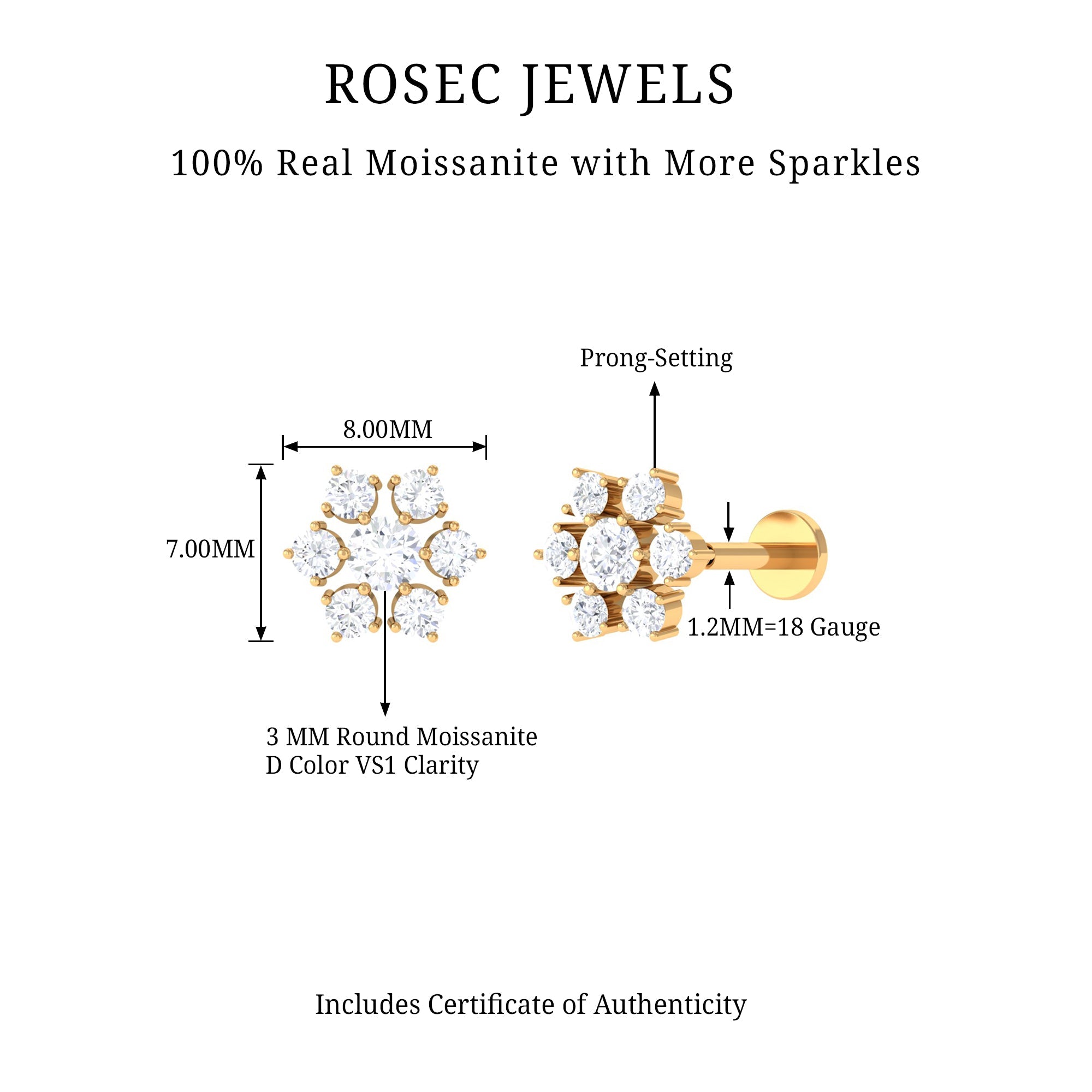 Round Cut Moissanite Cluster Floral Cartilage Earring