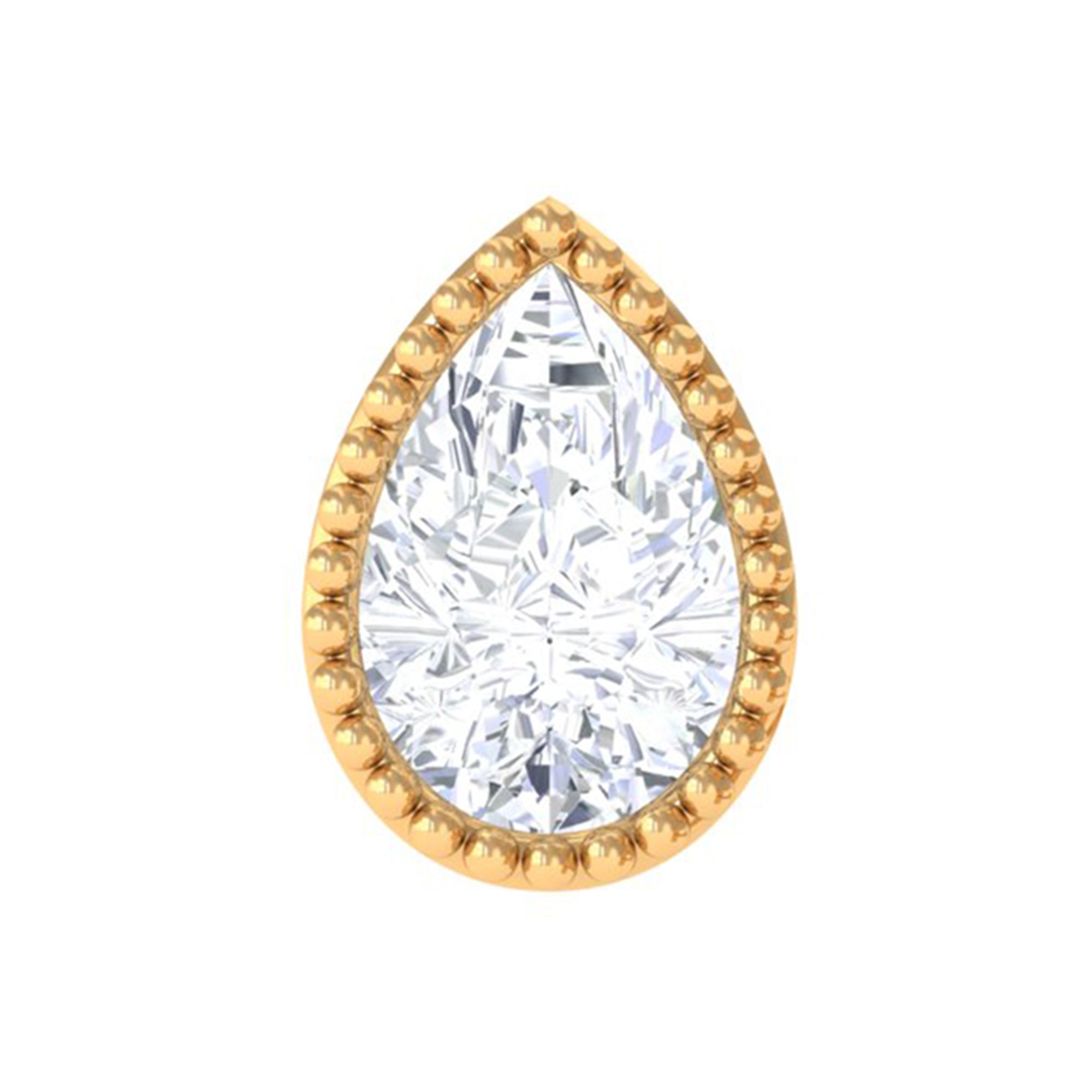 Pear Moissanite Helix Solitaire Earring in Beaded Bezel Setting