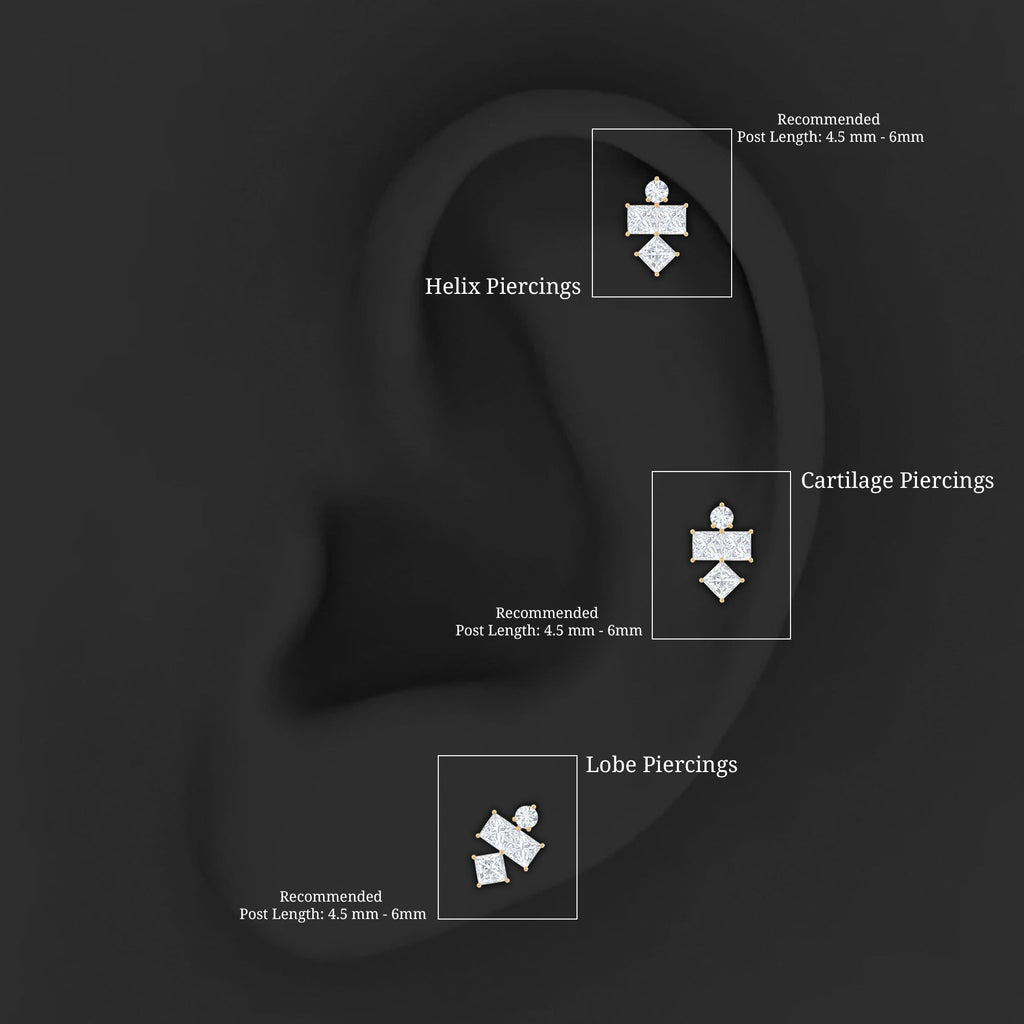 Round and Princess Cut Moissanite Cluster Helix Earring