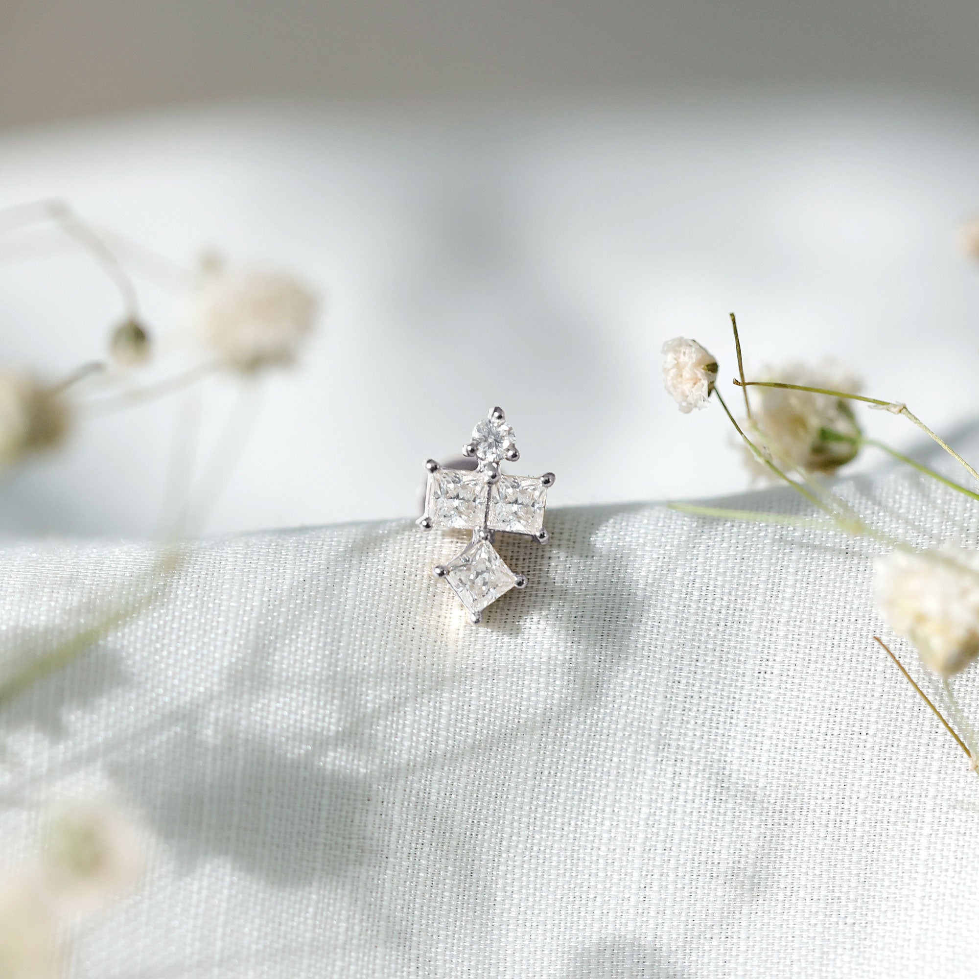 Round and Princess Cut Moissanite Cluster Helix Earring