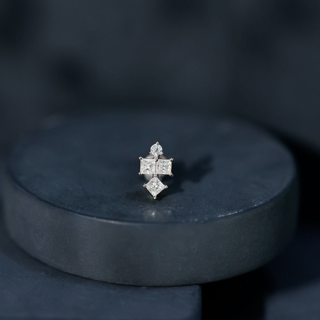 Round and Princess Cut Moissanite Cluster Helix Earring