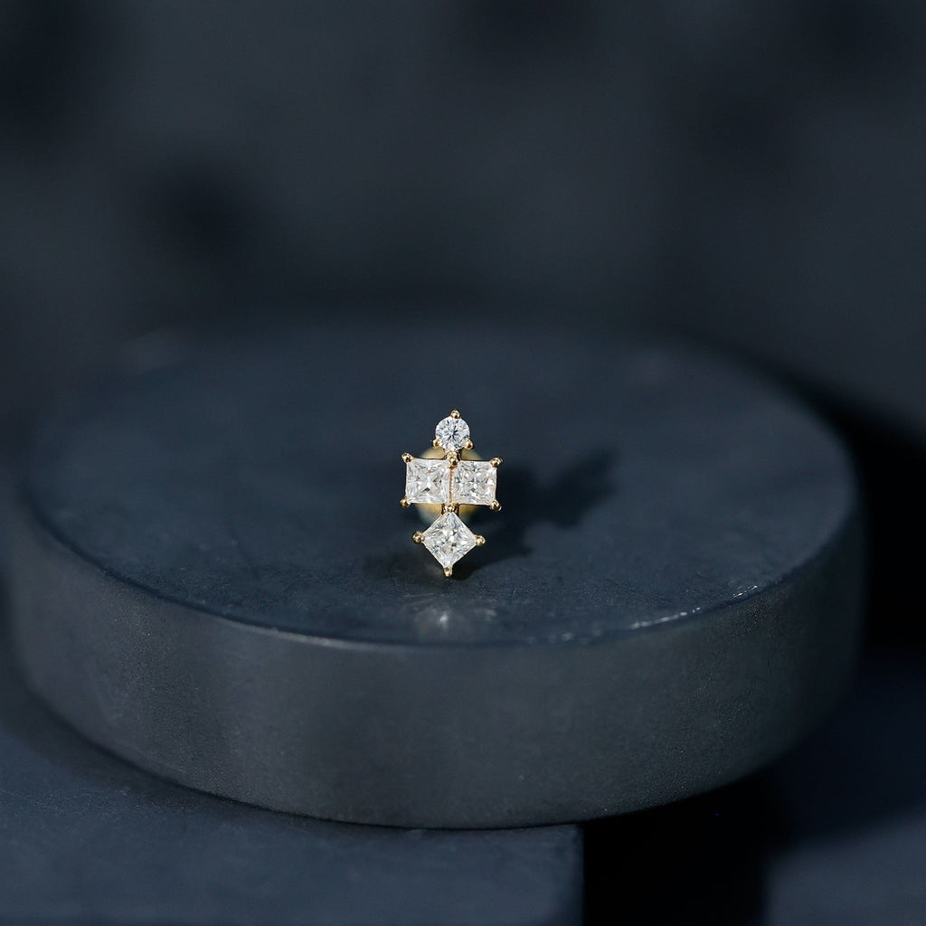 Round and Princess Cut Moissanite Cluster Helix Earring