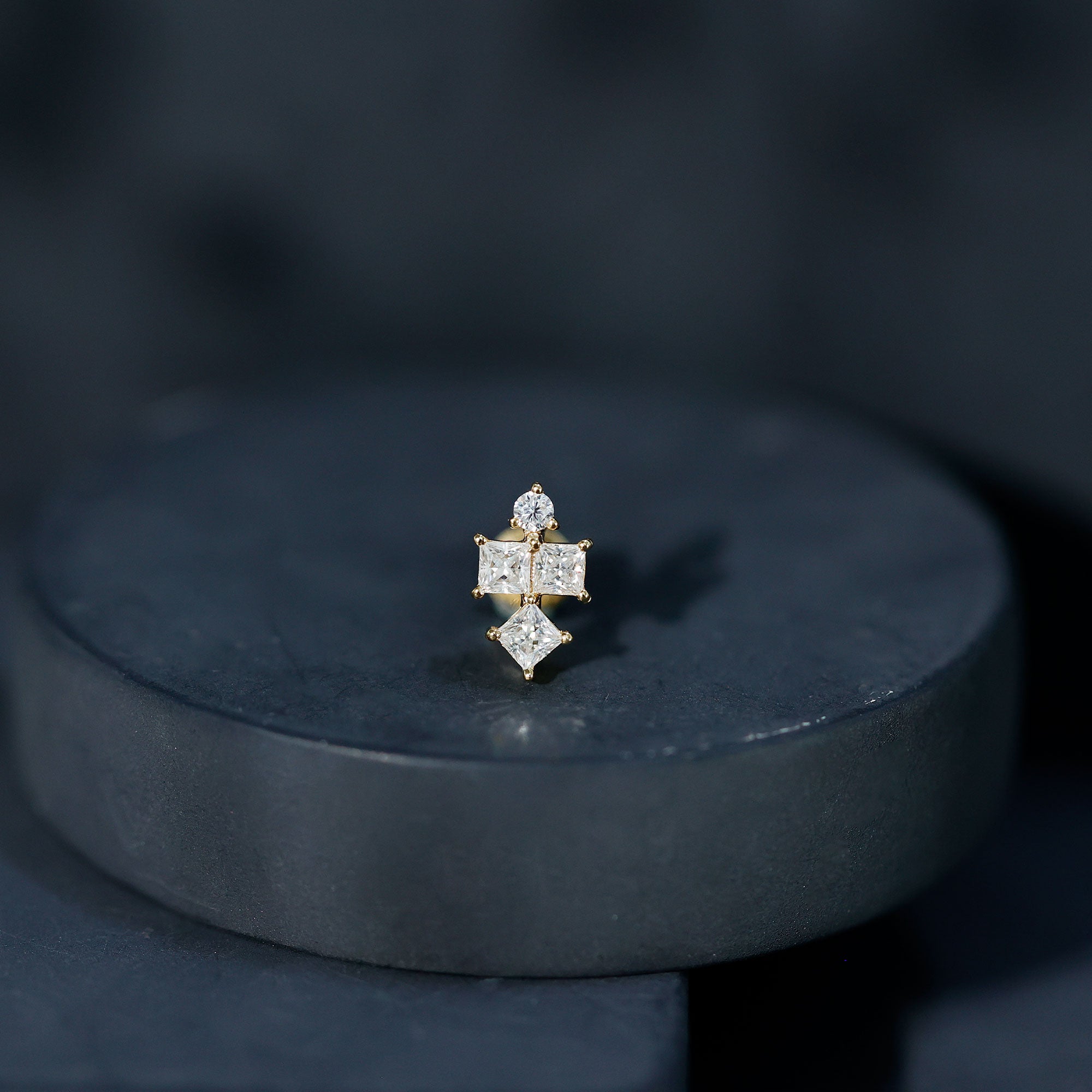 Round and Princess Cut Moissanite Cluster Helix Earring