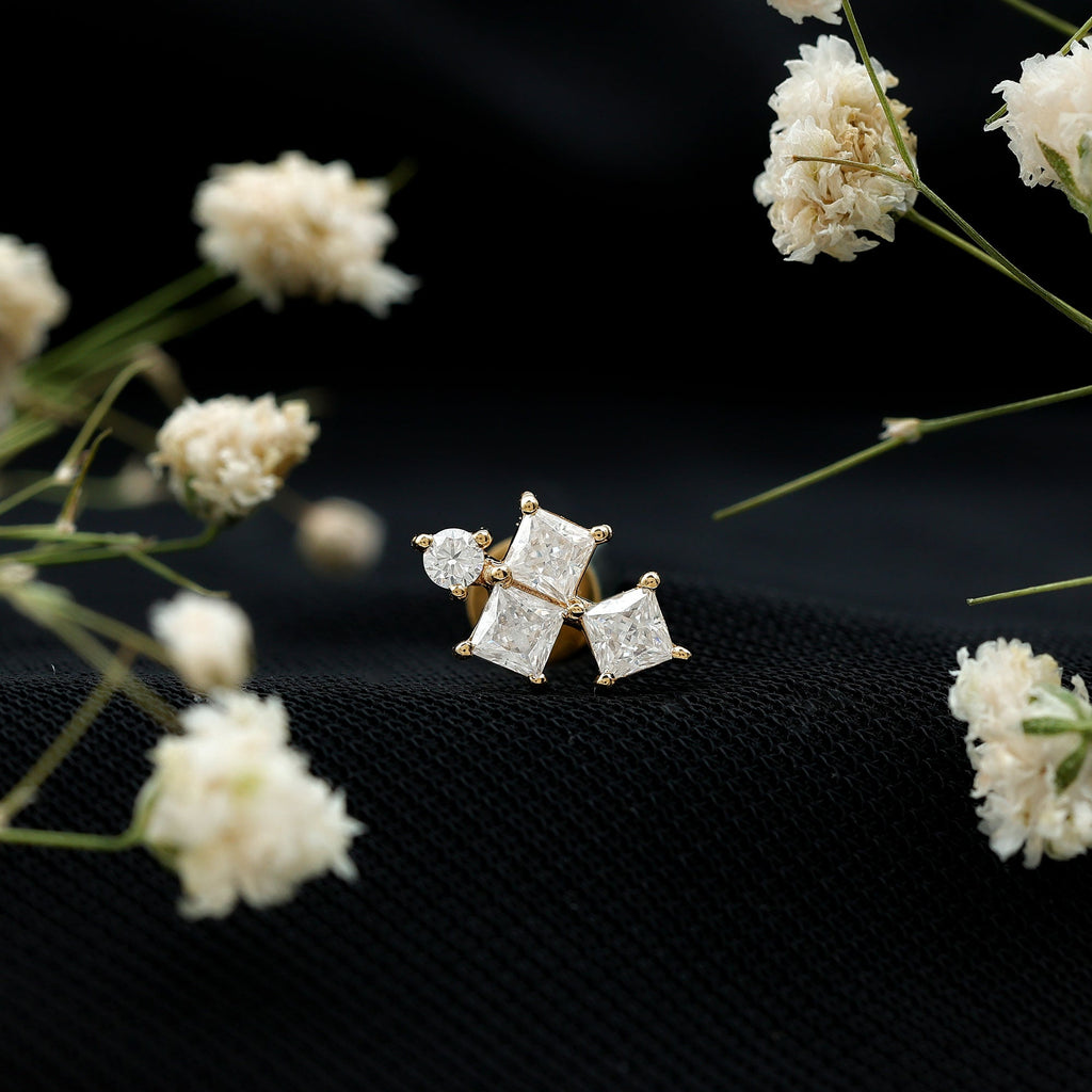 Round and Princess Cut Moissanite Cluster Helix Earring