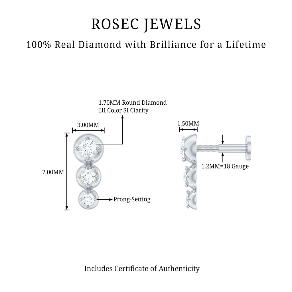 Natural Round Diamond Three Stone Tragus Earring