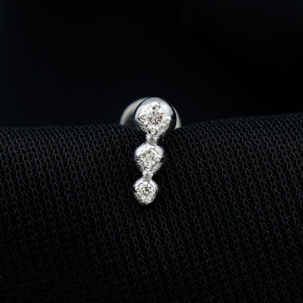 Natural Round Diamond Three Stone Tragus Earring
