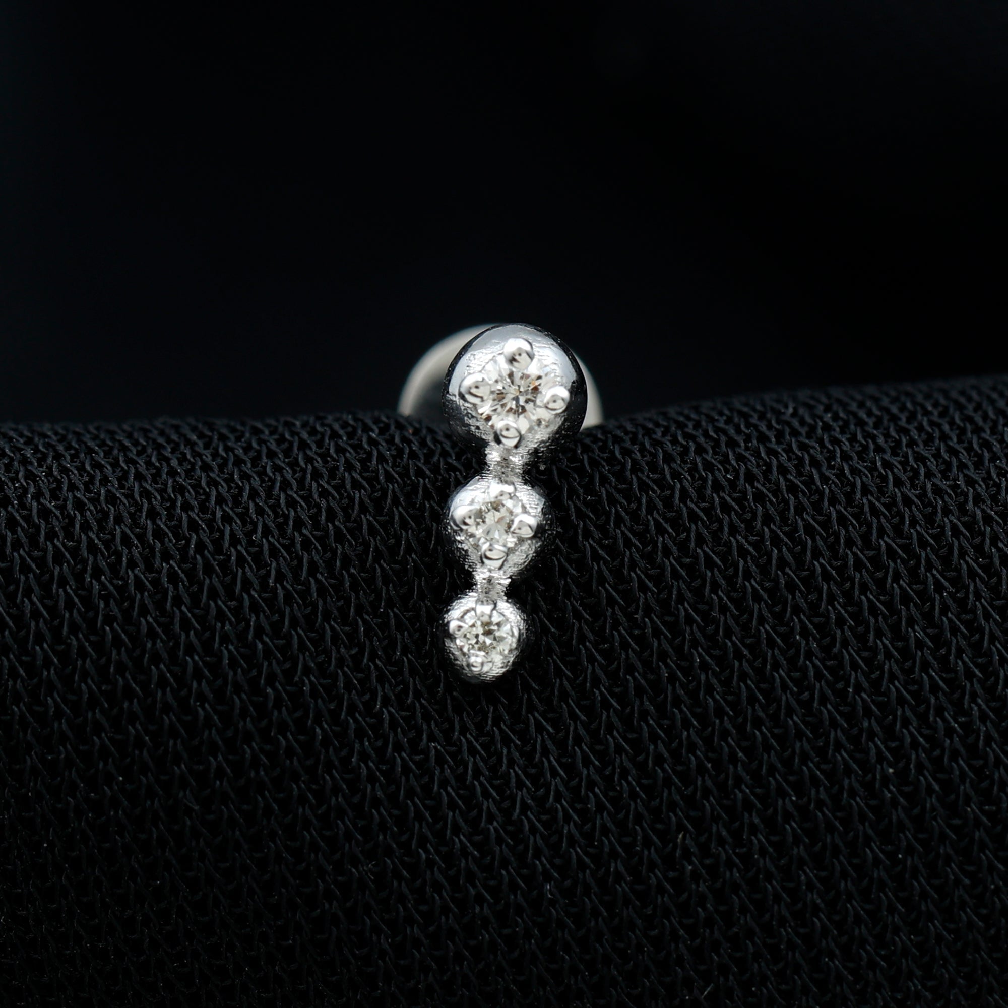 Natural Round Diamond Three Stone Tragus Earring