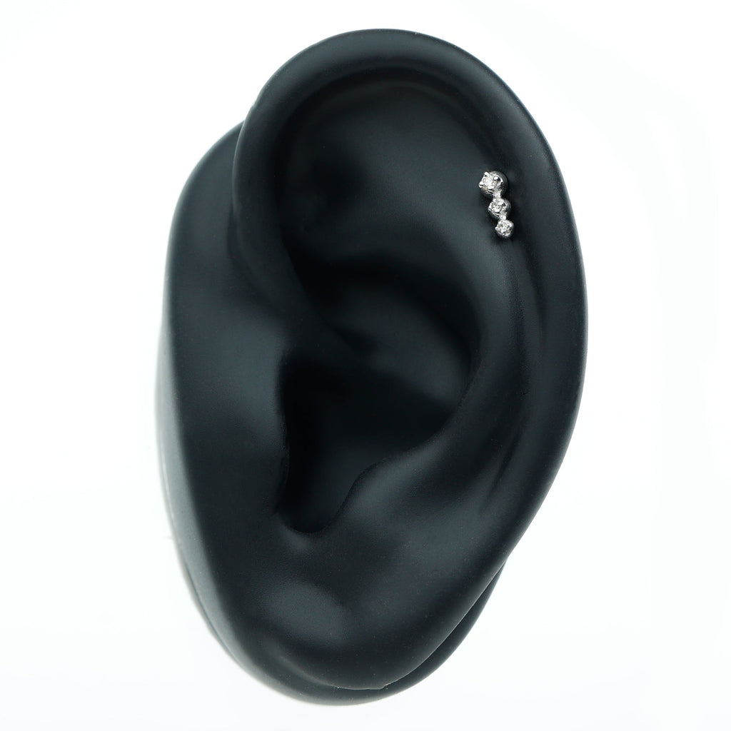 Natural Round Diamond Three Stone Tragus Earring