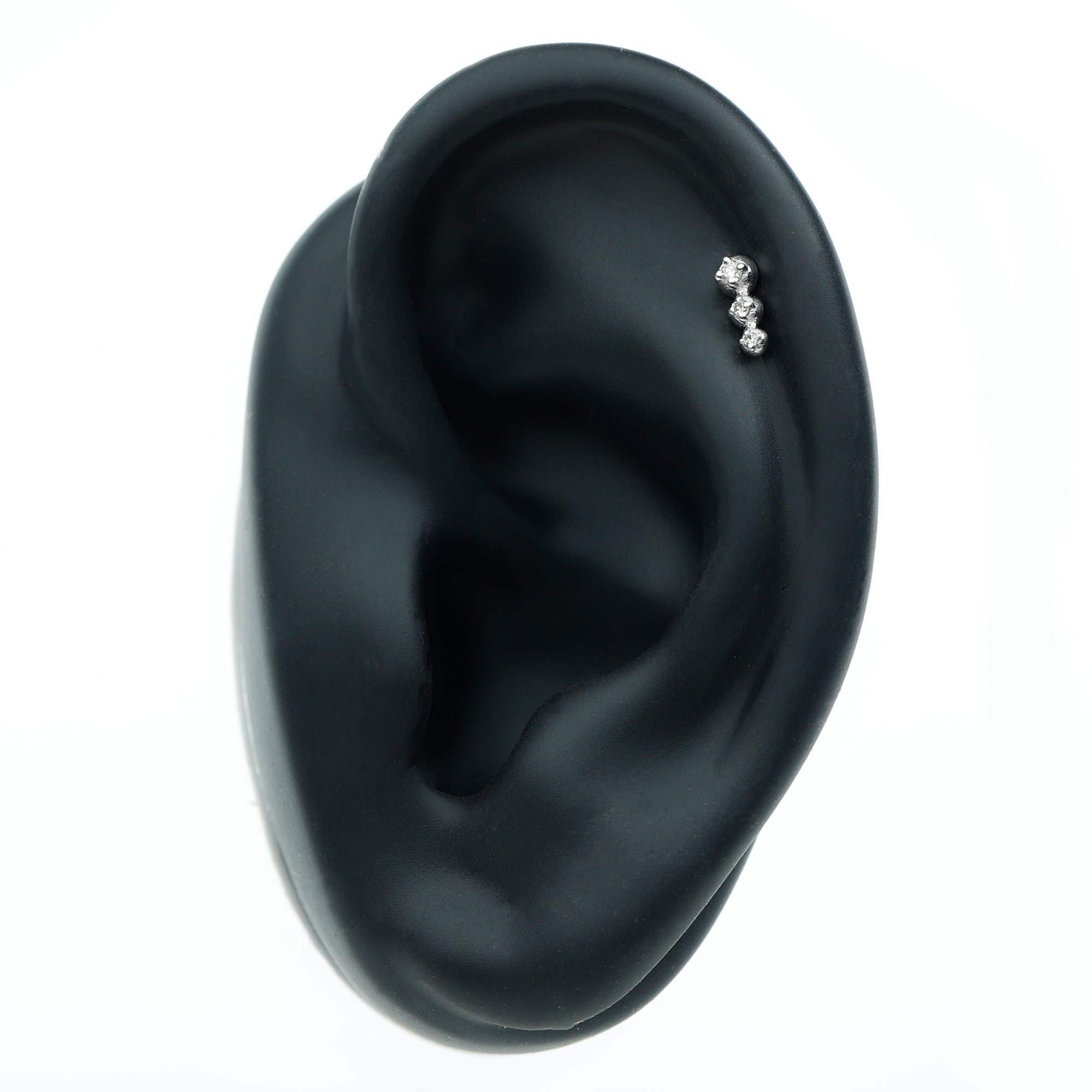 Natural Round Diamond Three Stone Tragus Earring