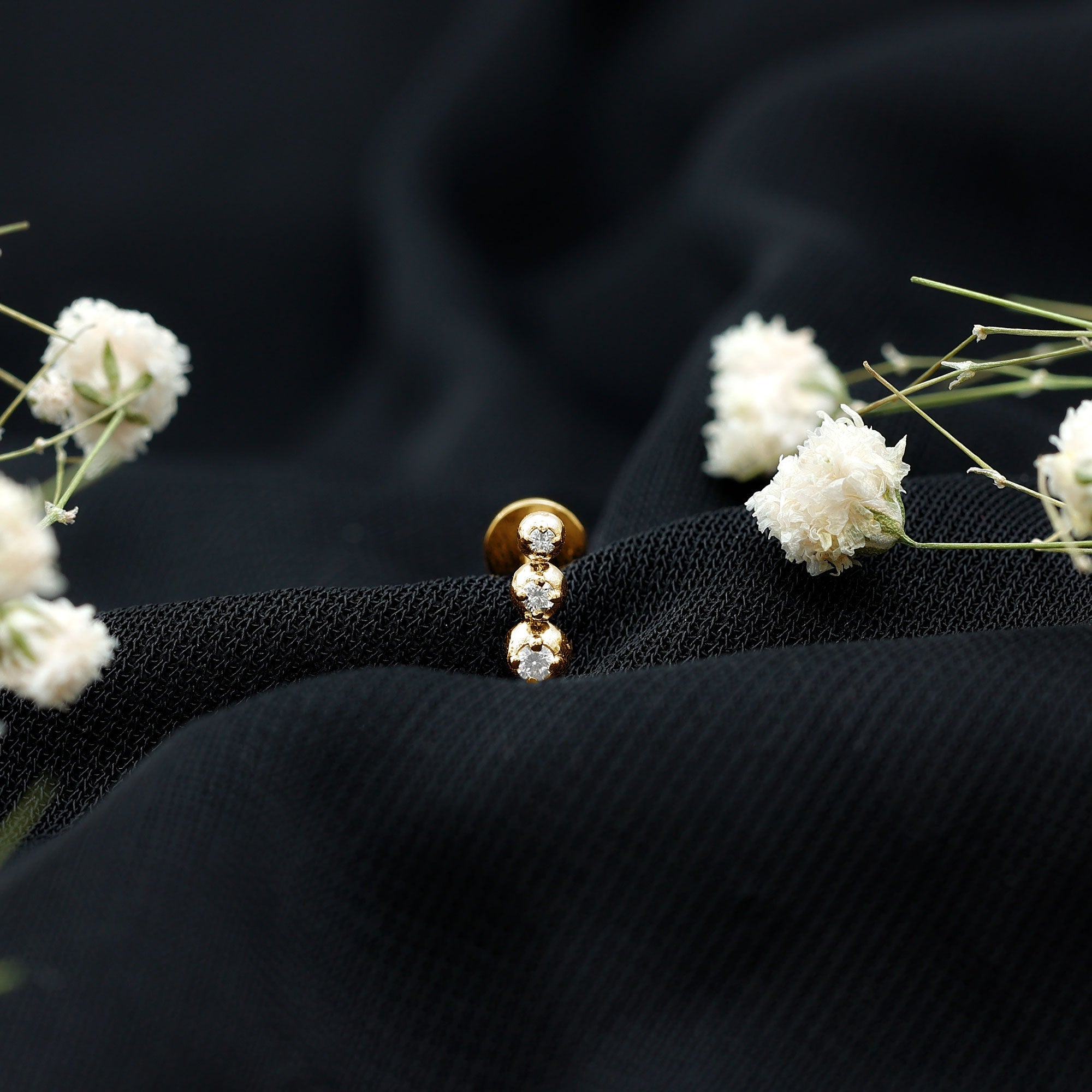 Natural Round Diamond Three Stone Tragus Earring