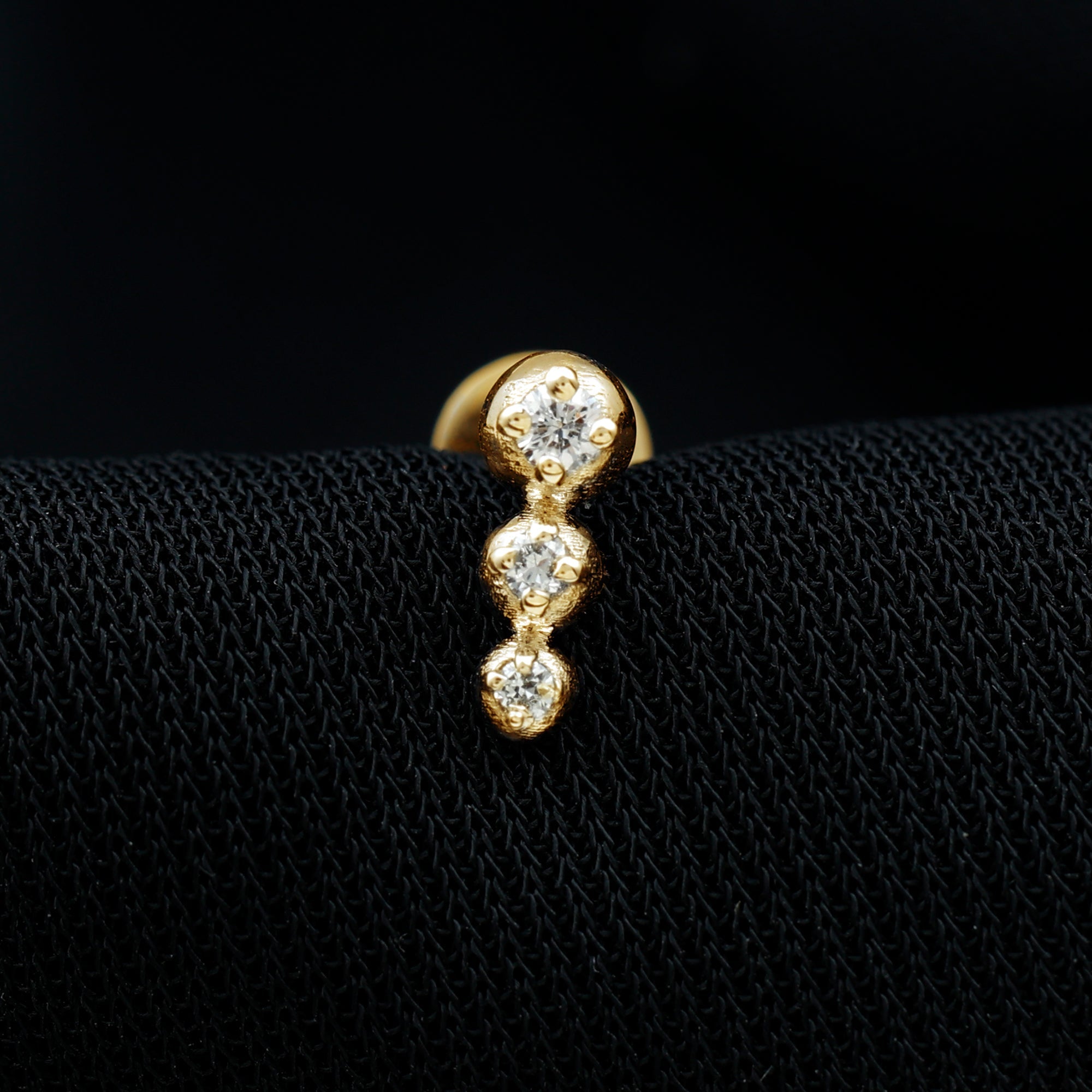 Natural Round Diamond Three Stone Tragus Earring