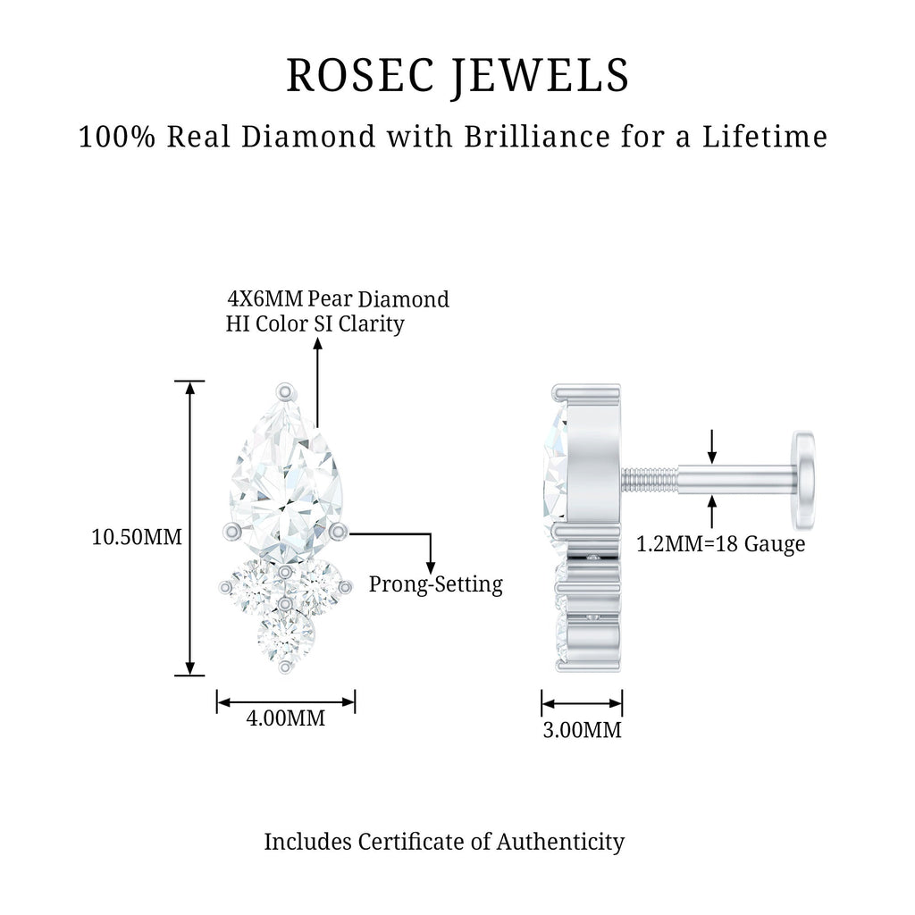 Pear Shape Diamond Cluster Earring for Helix Piercing