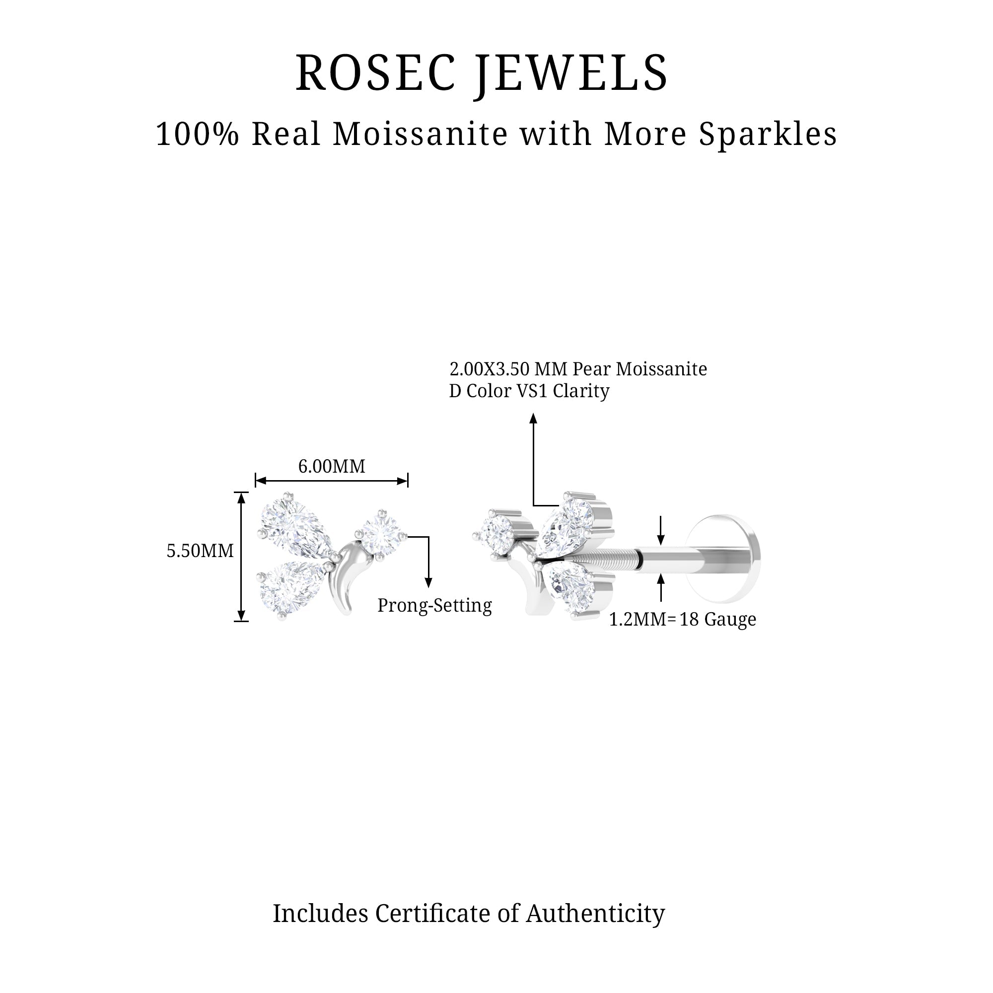 Dainty Moissanite Fly Earring for Helix Piercing