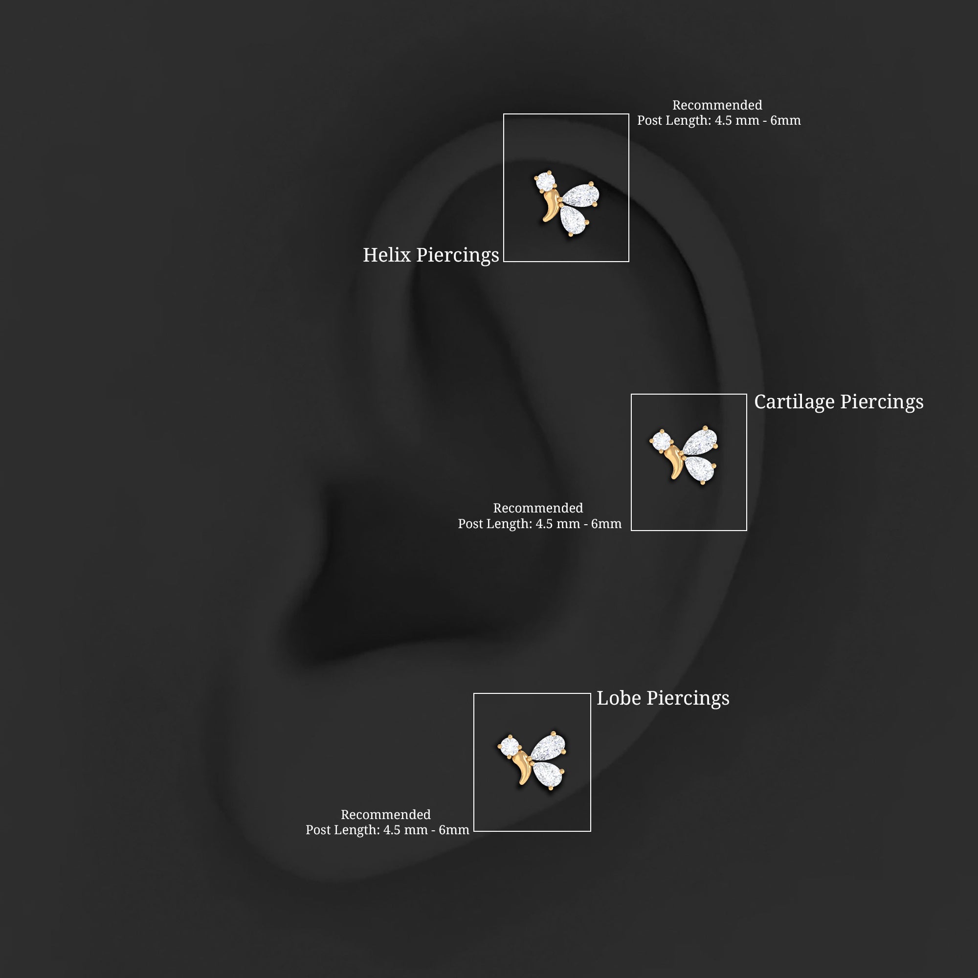 Dainty Moissanite Fly Earring for Helix Piercing