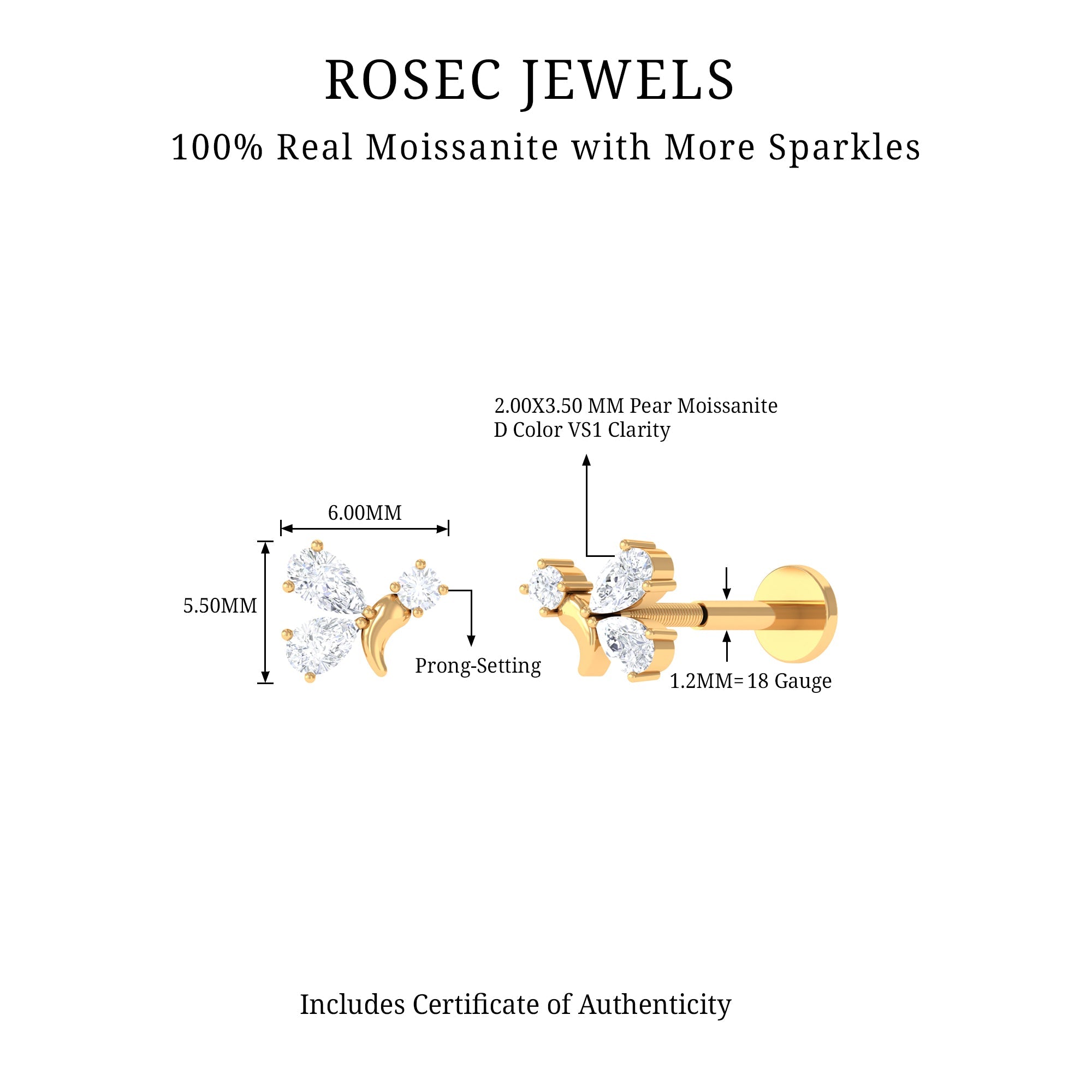 Dainty Moissanite Fly Earring for Helix Piercing