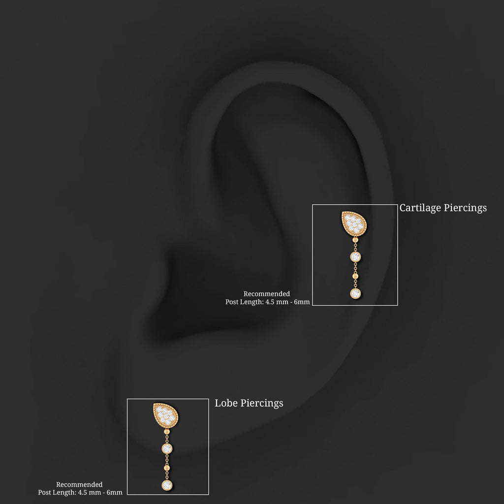Natural Diamond Gold Chain Dangle Earring for Cartilage Piercing