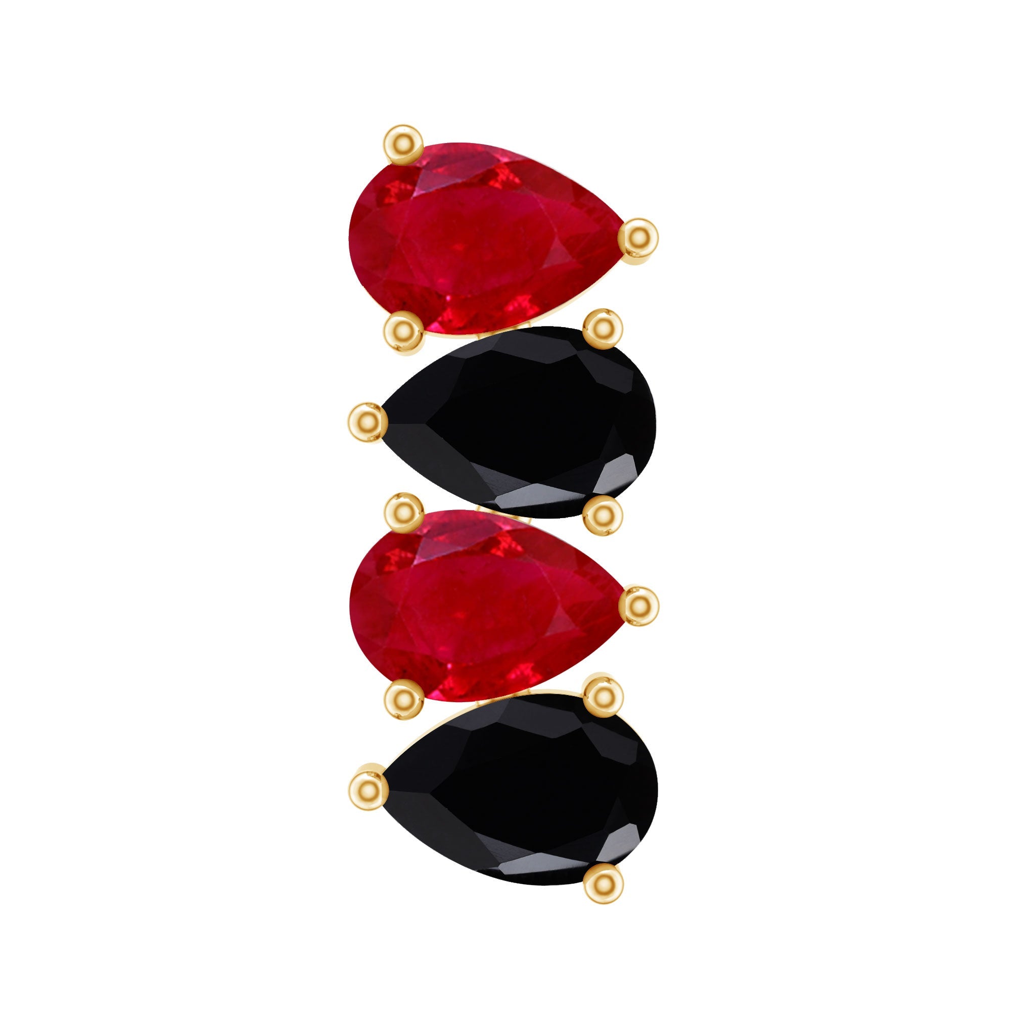 Pear Cut Ruby and Black Onyx Bar Earring for Helix Piercing