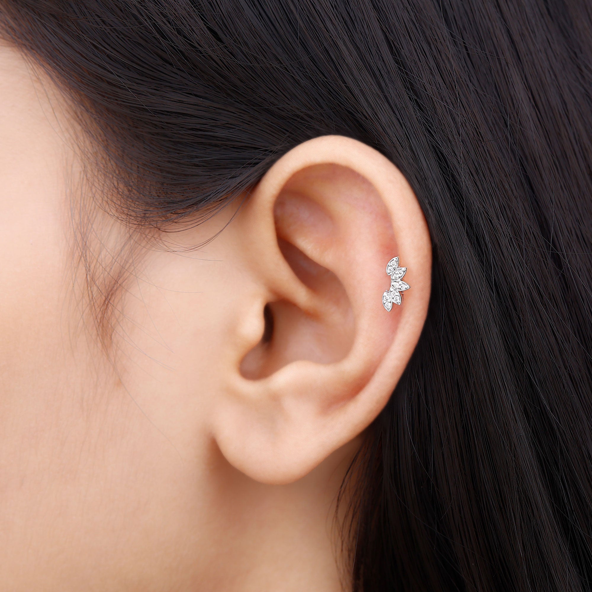 Natural Round Diamond Flower Earring for Helix Piercing