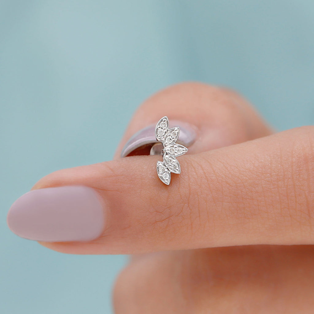 Natural Round Diamond Flower Earring for Helix Piercing