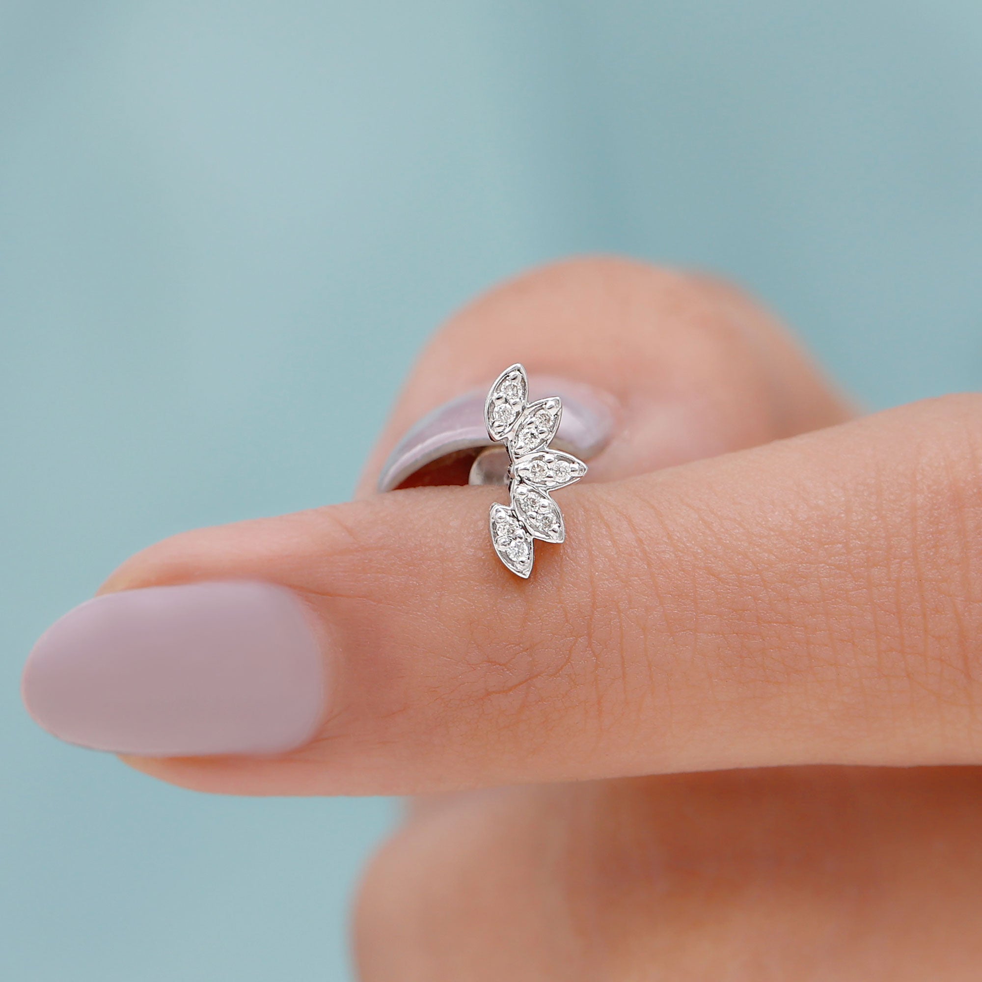 Natural Round Diamond Flower Earring for Helix Piercing