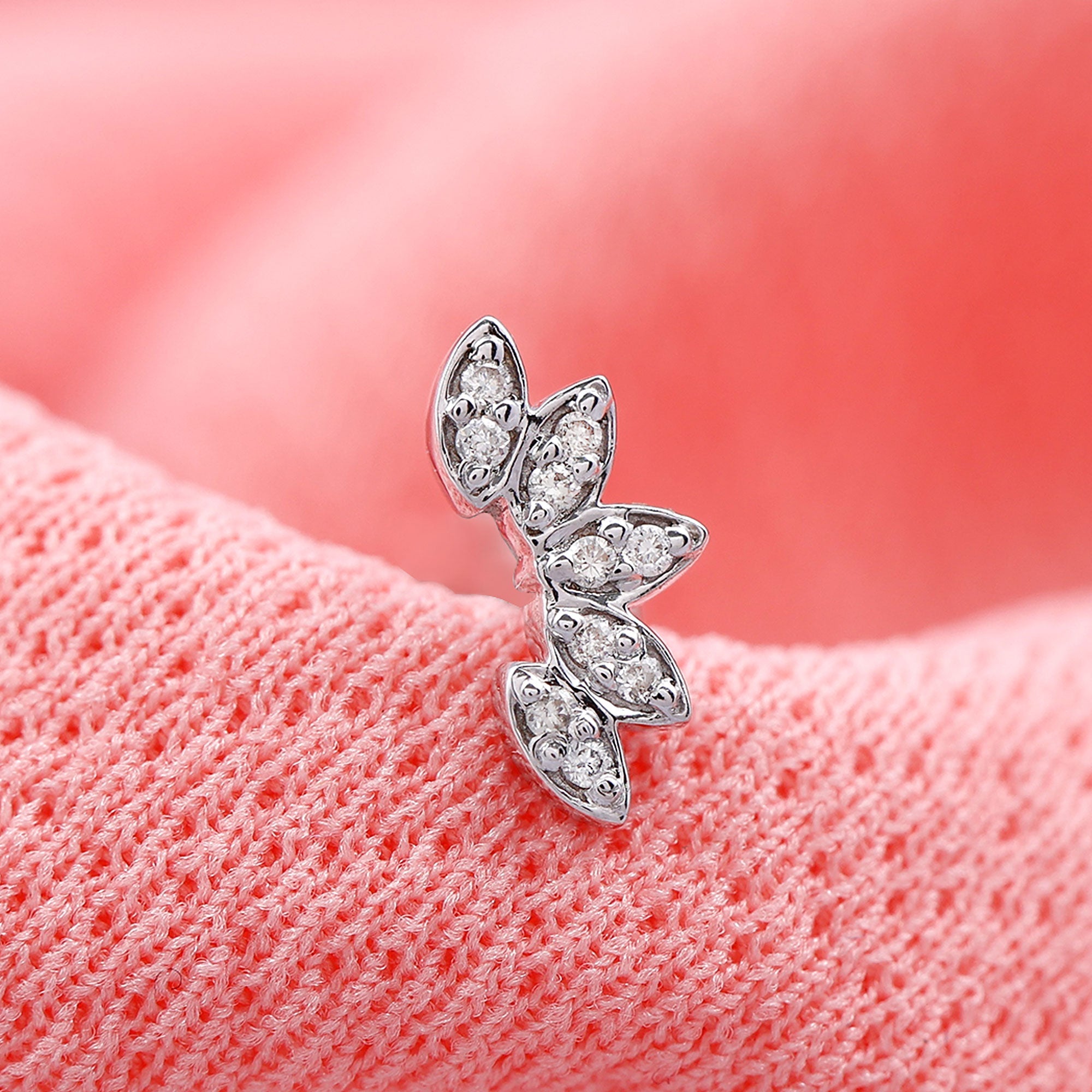 Natural Round Diamond Flower Earring for Helix Piercing