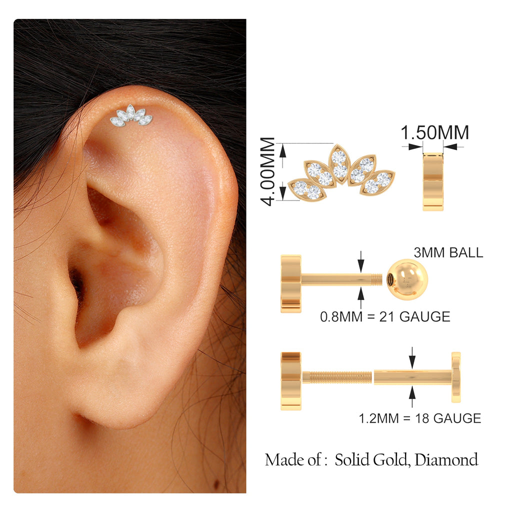Natural Round Diamond Flower Earring for Helix Piercing