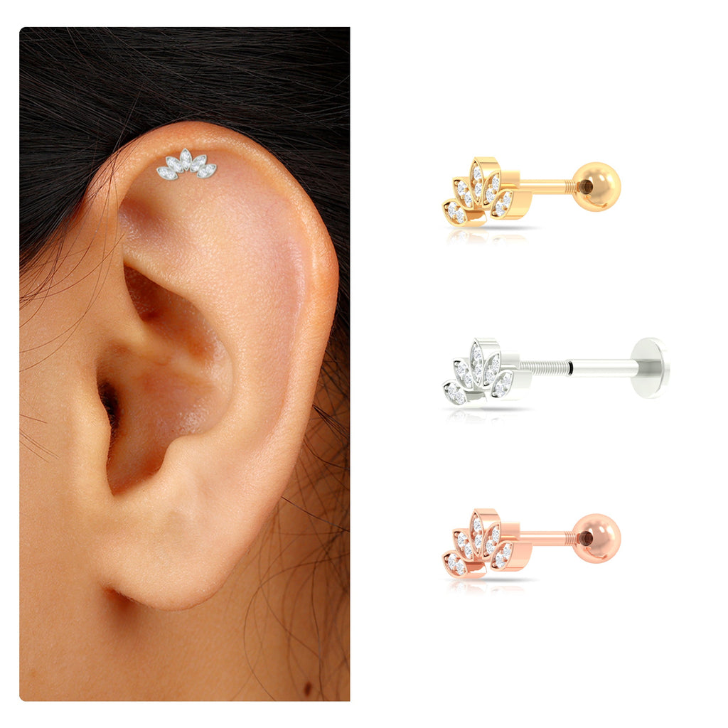 Natural Round Diamond Flower Earring for Helix Piercing