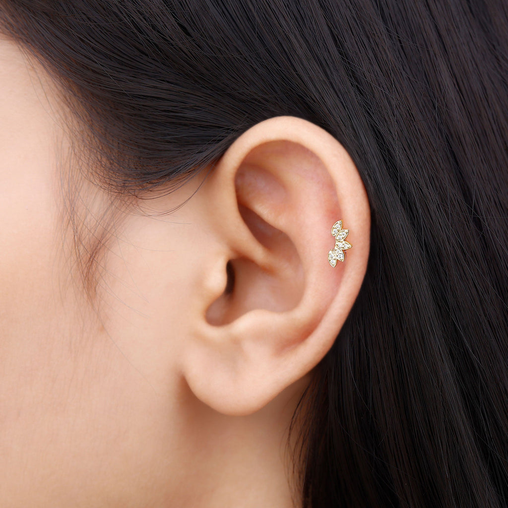 Natural Round Diamond Flower Earring for Helix Piercing