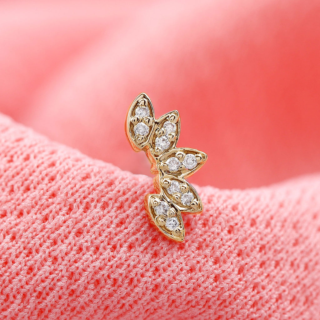 Natural Round Diamond Flower Earring for Helix Piercing