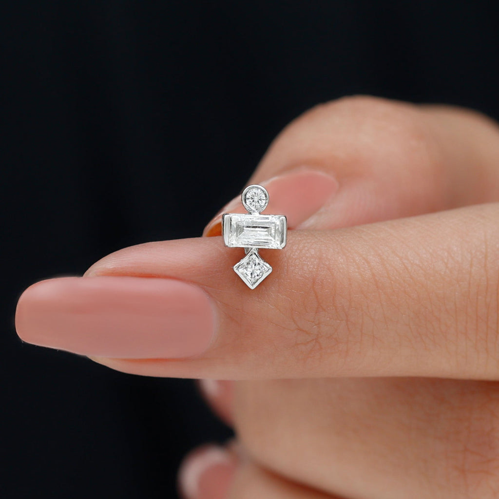 Certified Moissanite Three Stone Earring for Tragus Piercing