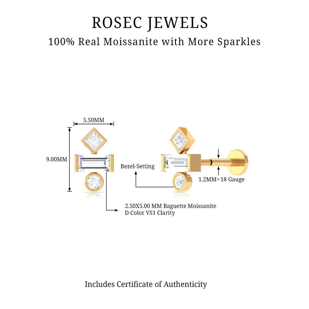 Certified Moissanite Three Stone Earring for Tragus Piercing