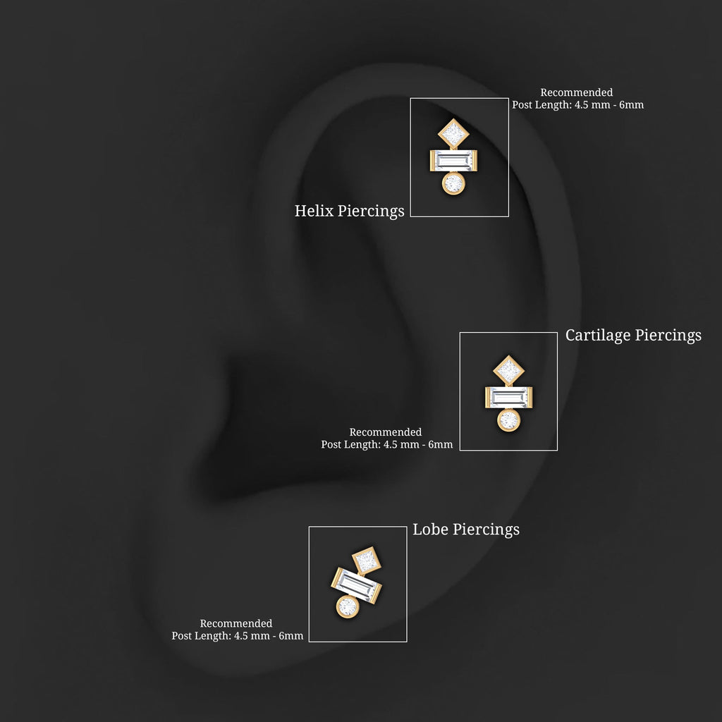 Certified Moissanite Three Stone Earring for Tragus Piercing