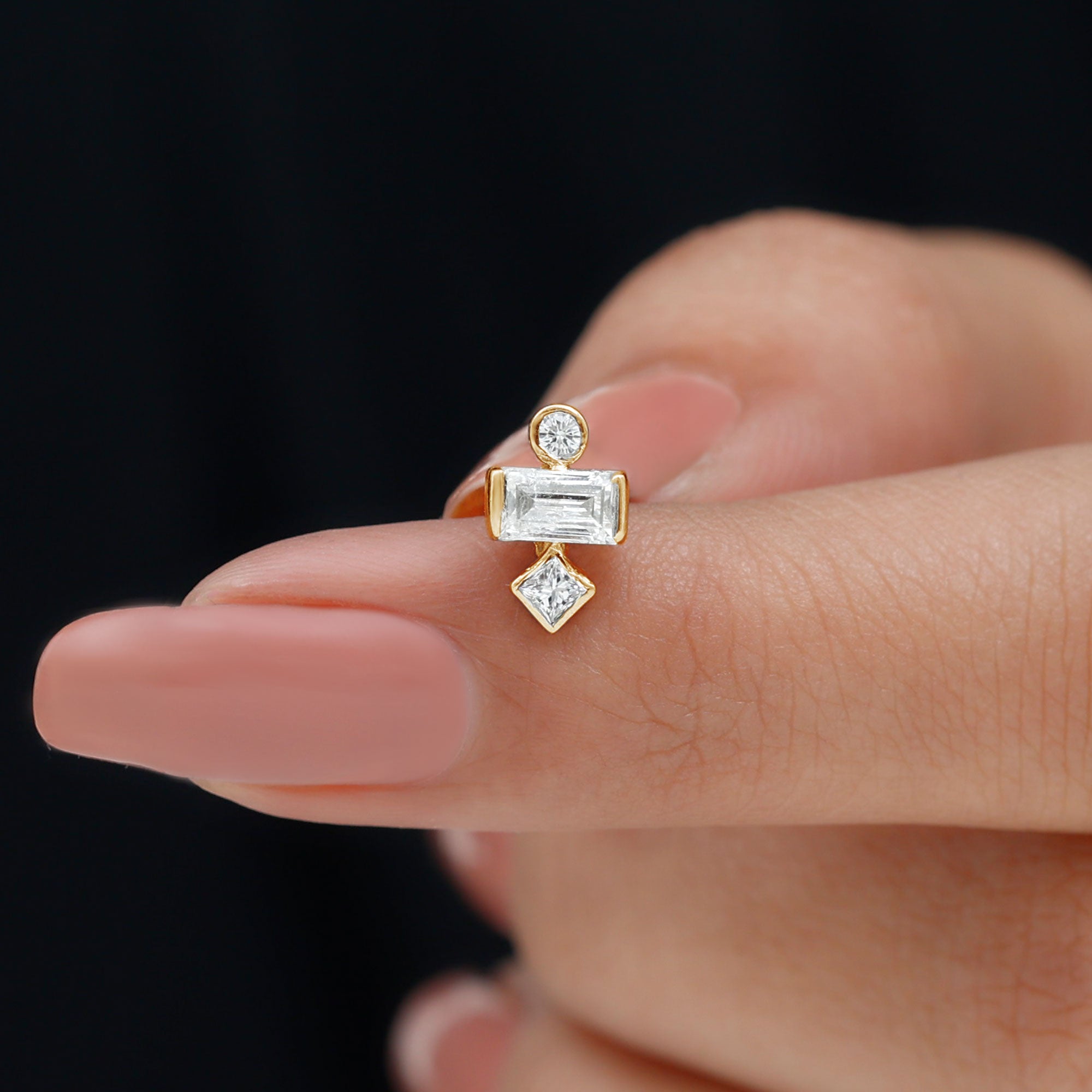 Certified Moissanite Three Stone Earring for Tragus Piercing