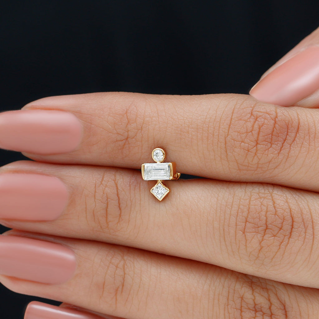 Certified Moissanite Three Stone Earring for Tragus Piercing