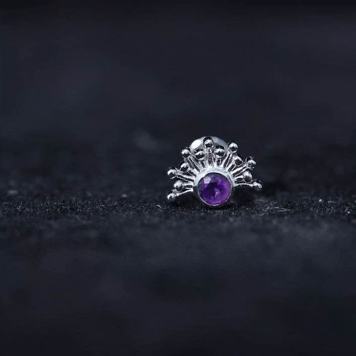 Bezel Set Round Amethyst Sunburst Helix Earring