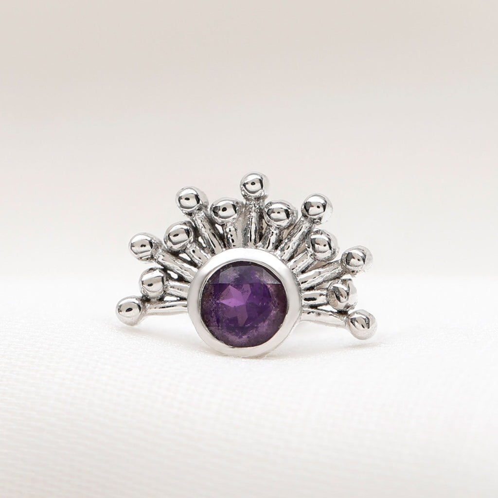 Bezel Set Round Amethyst Sunburst Helix Earring