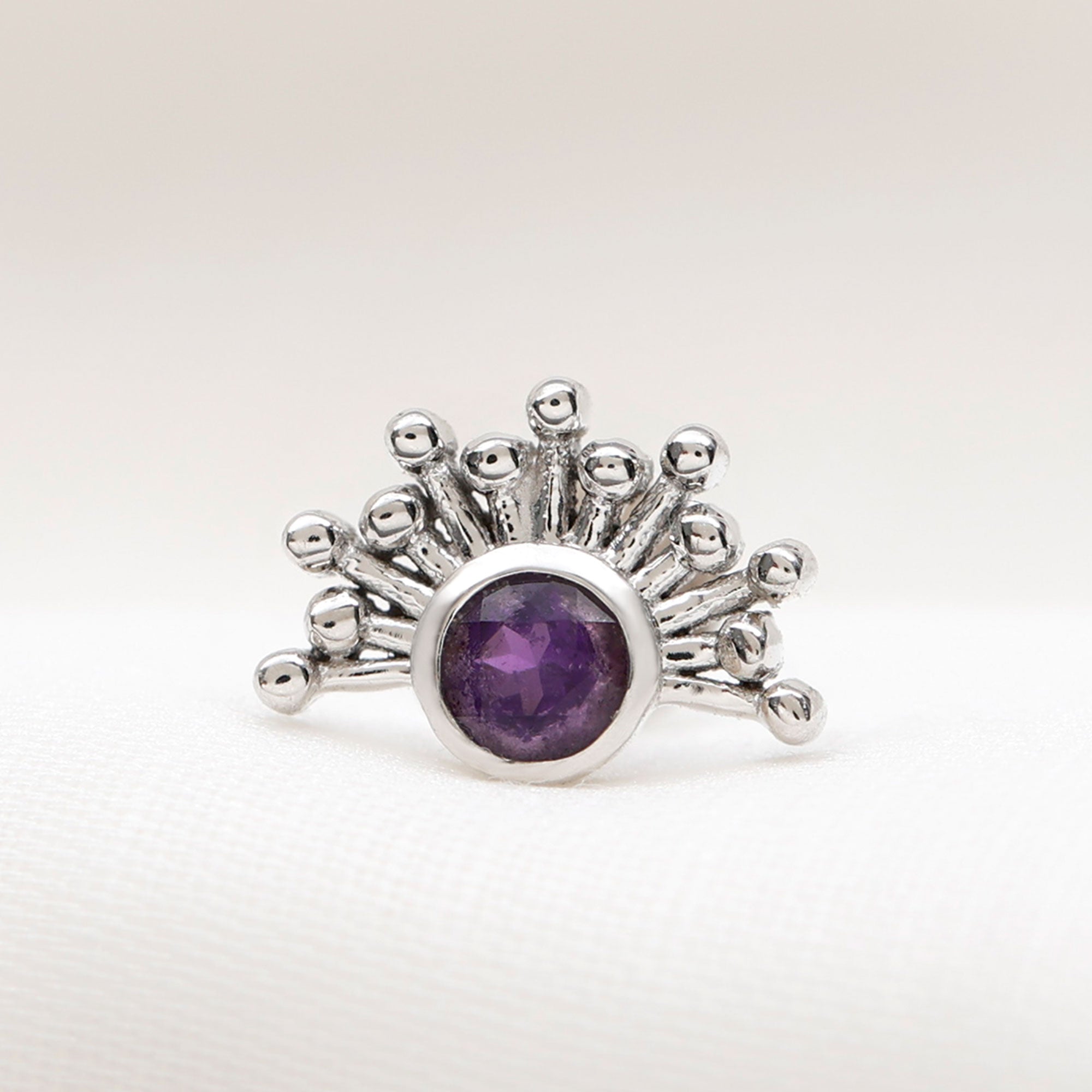 Bezel Set Round Amethyst Sunburst Helix Earring