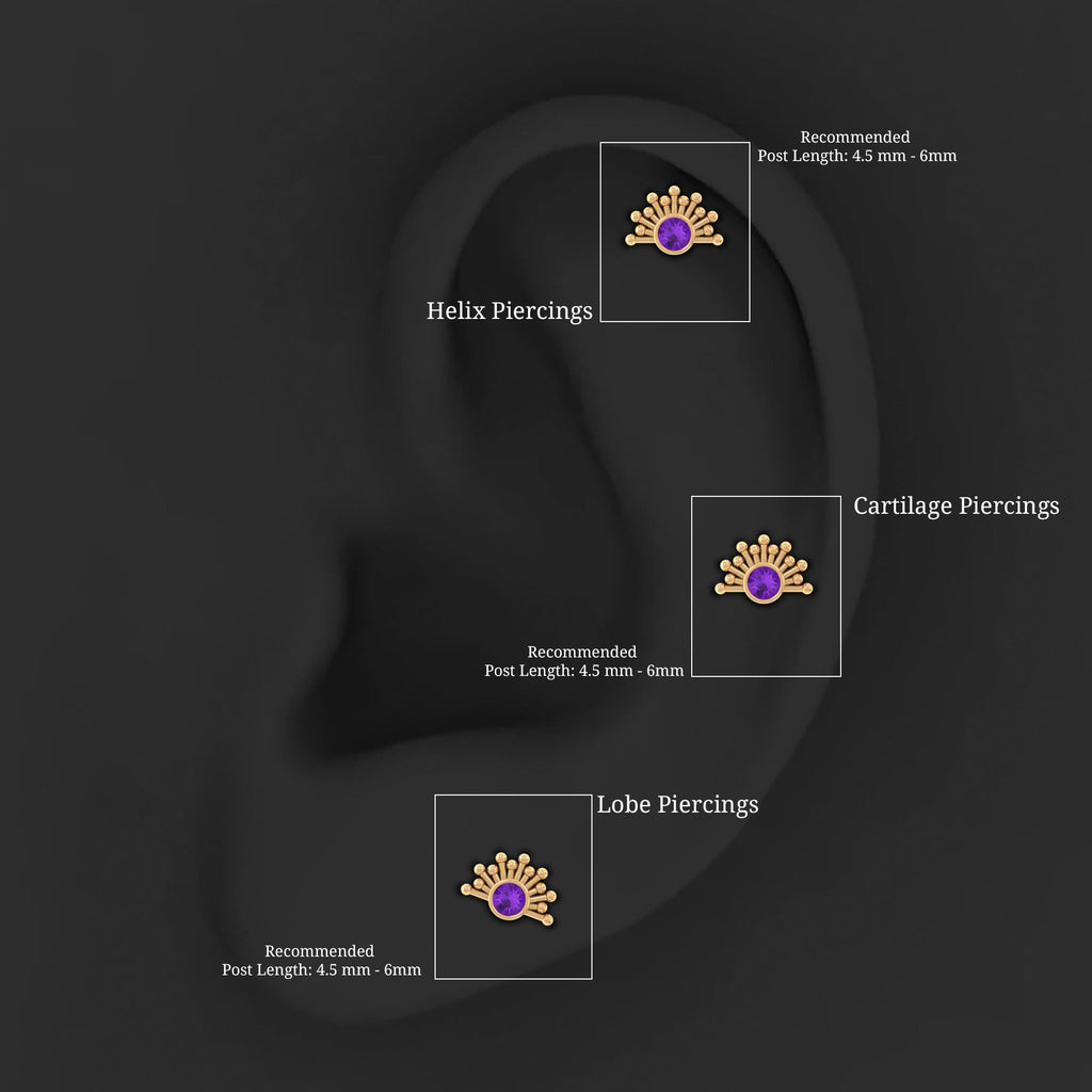 Bezel Set Round Amethyst Sunburst Helix Earring