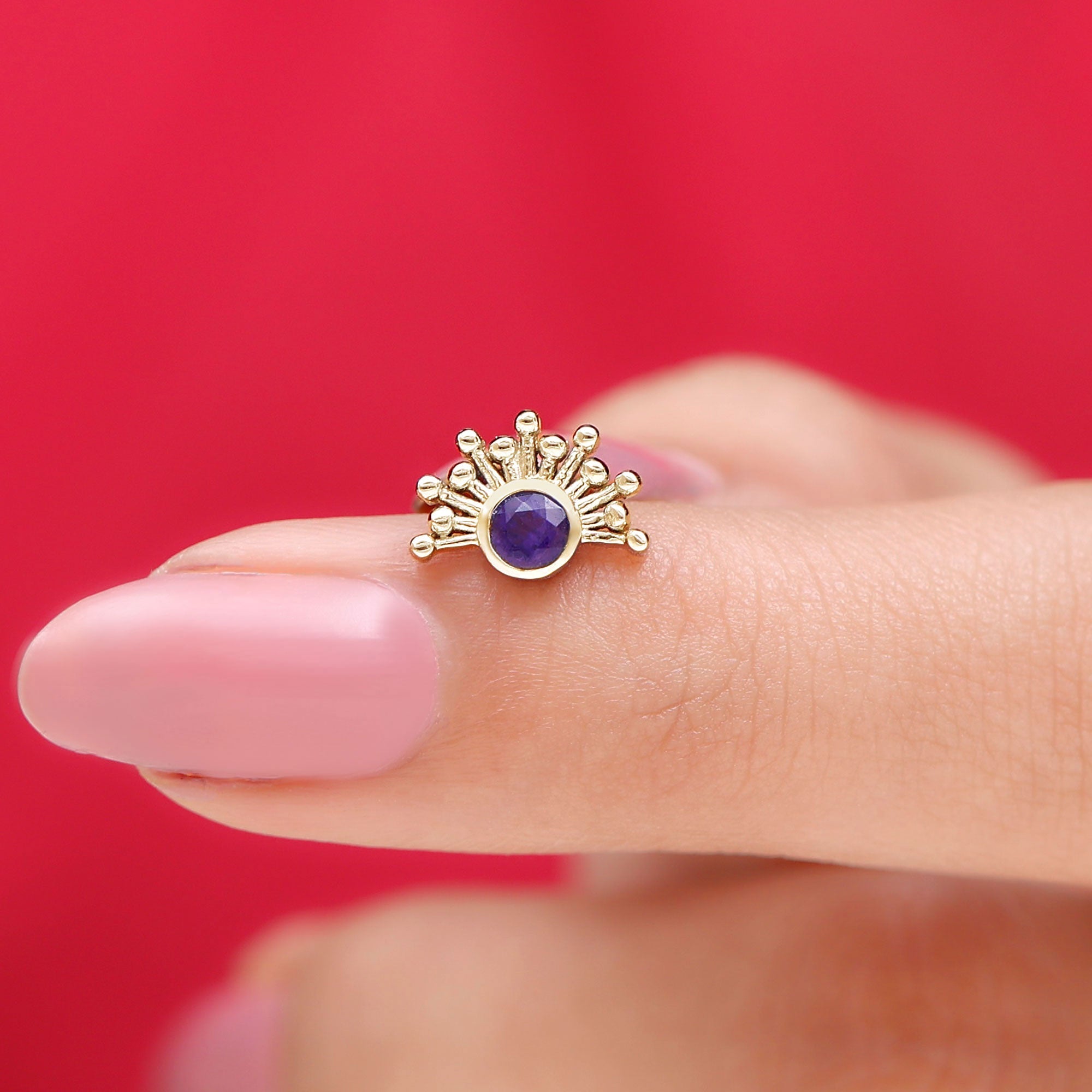 Bezel Set Round Amethyst Sunburst Helix Earring