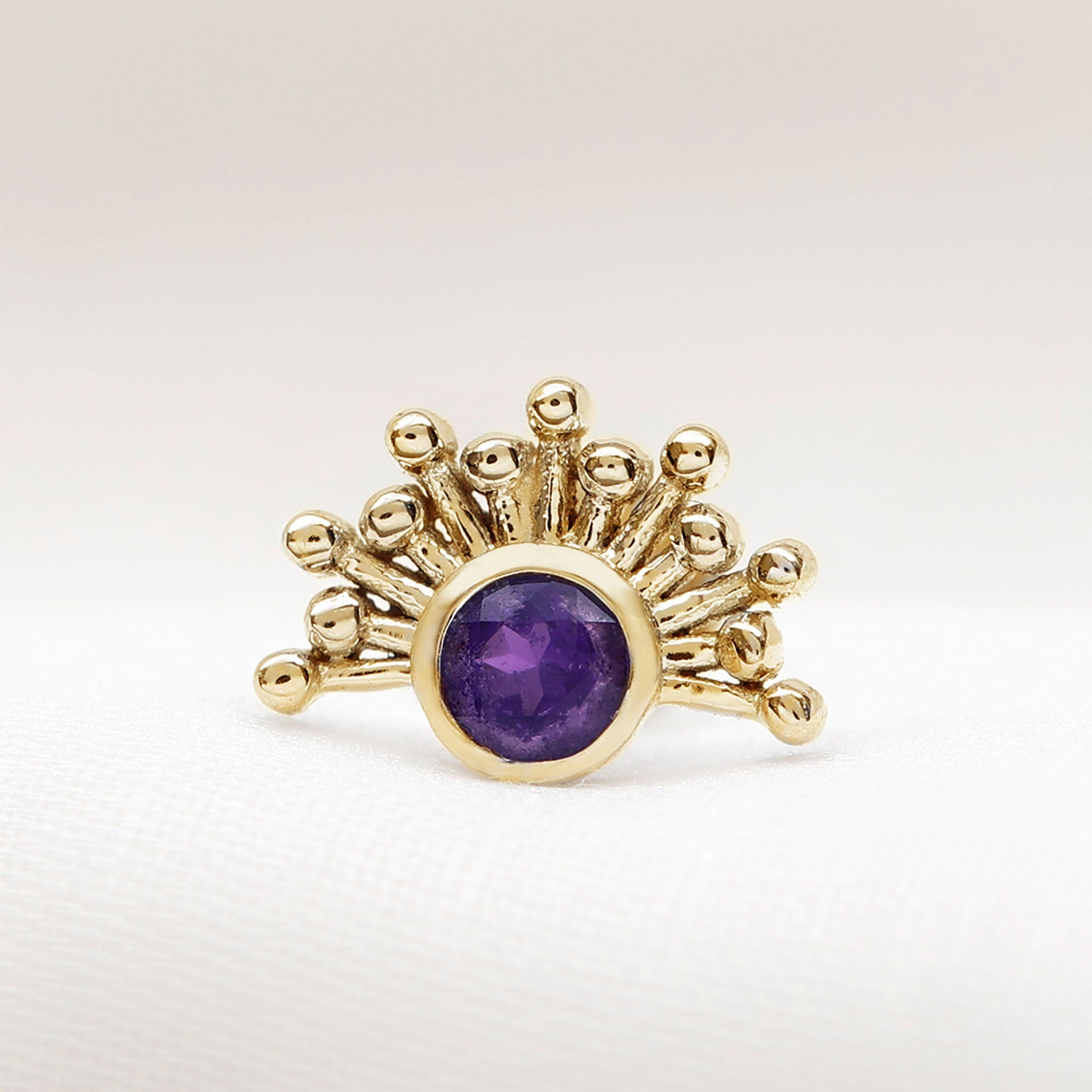 Bezel Set Round Amethyst Sunburst Helix Earring