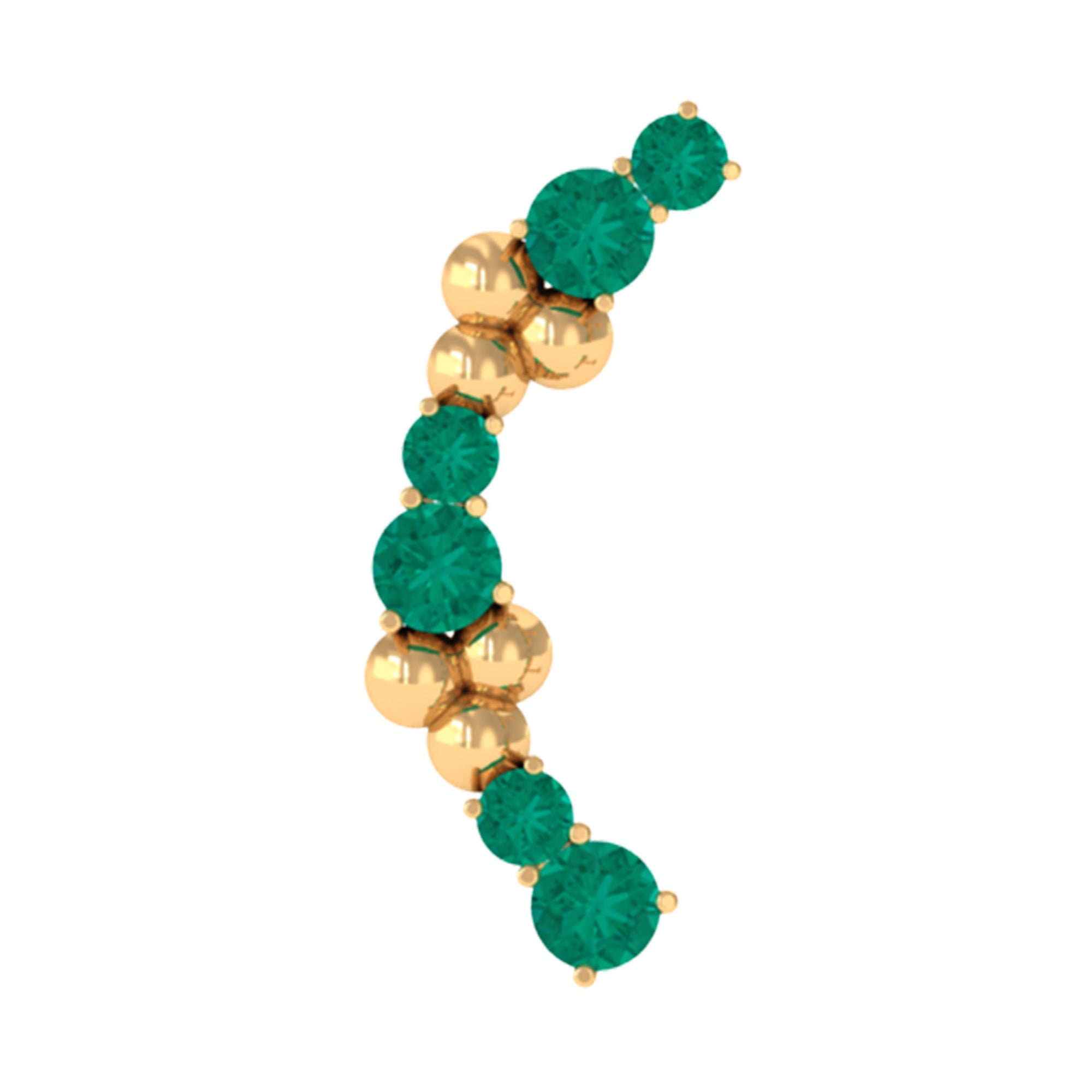 Natural Emerald Crawler Cartilage Earring with Beaded Details