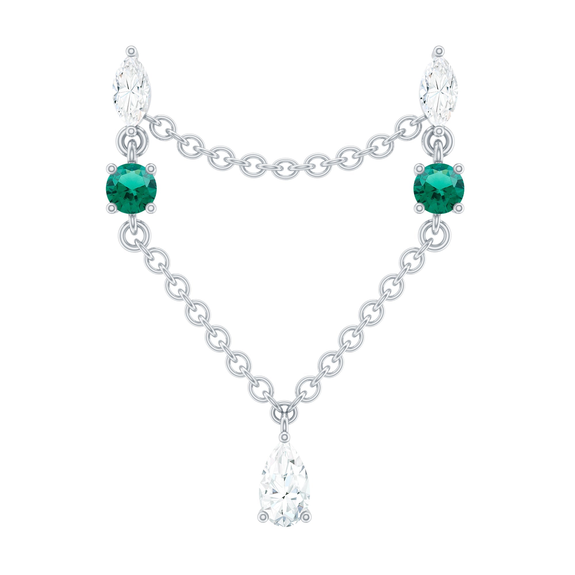Moissanite Double Piercing Earring with Created Emerald