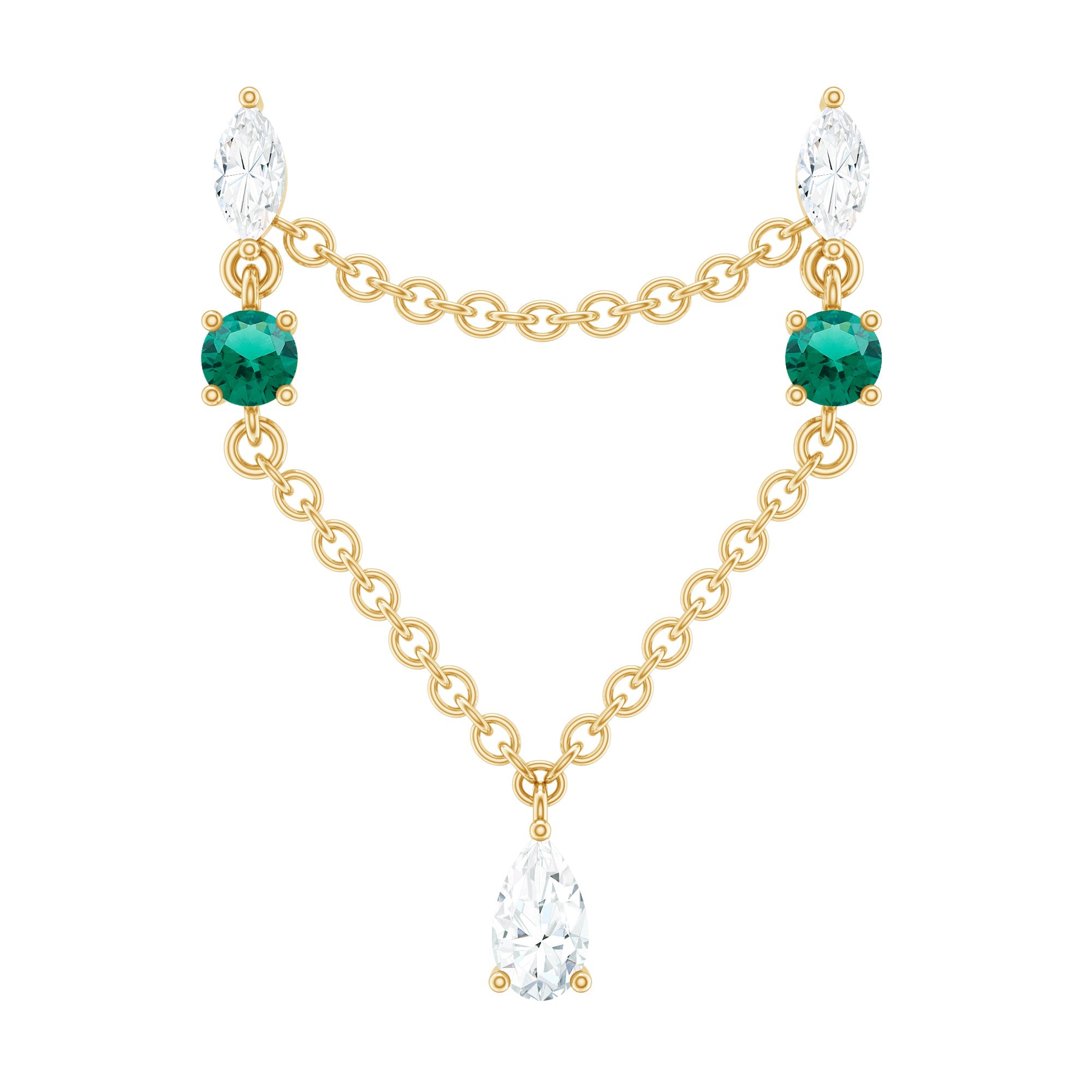 Moissanite Double Piercing Earring with Created Emerald