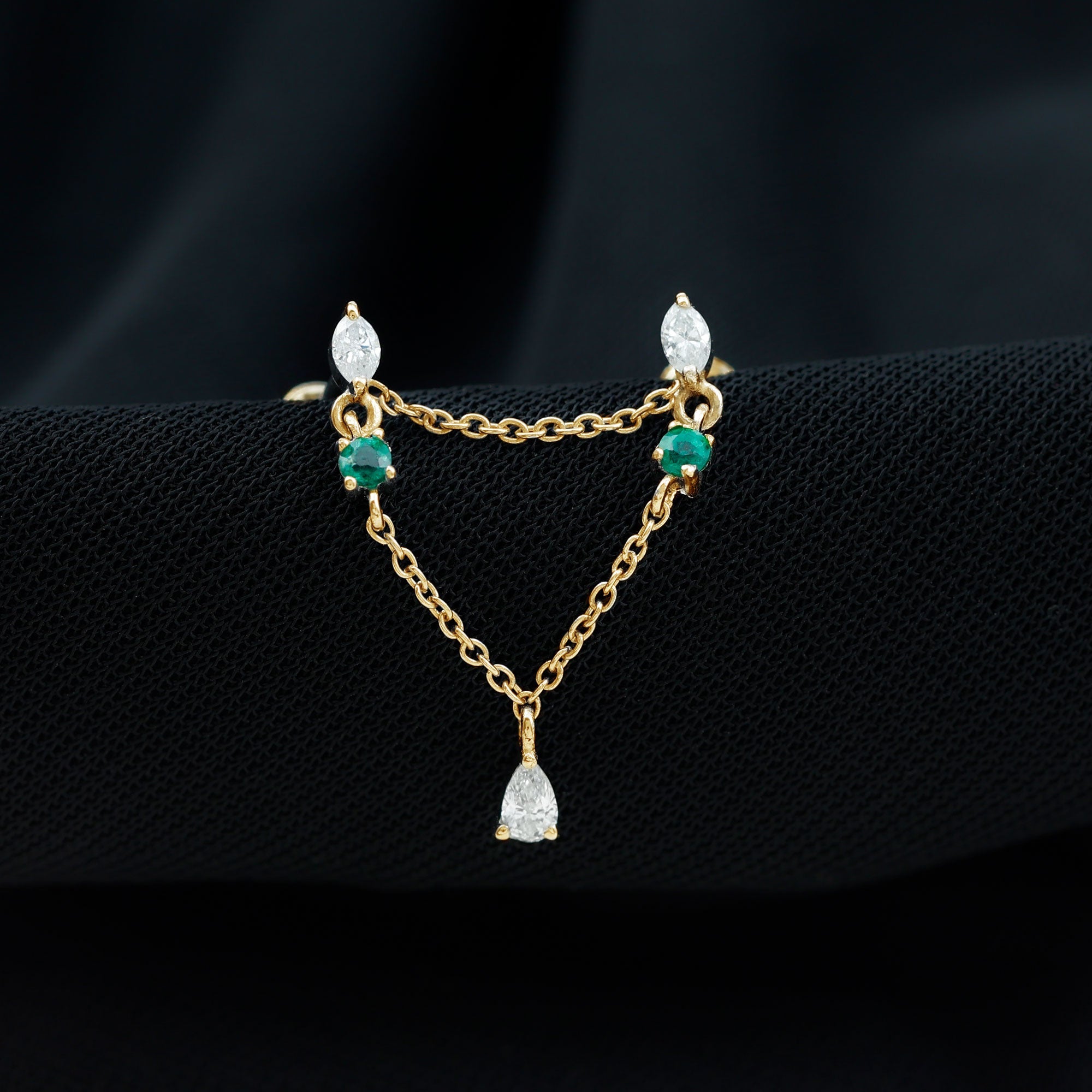 Moissanite Double Piercing Earring with Created Emerald