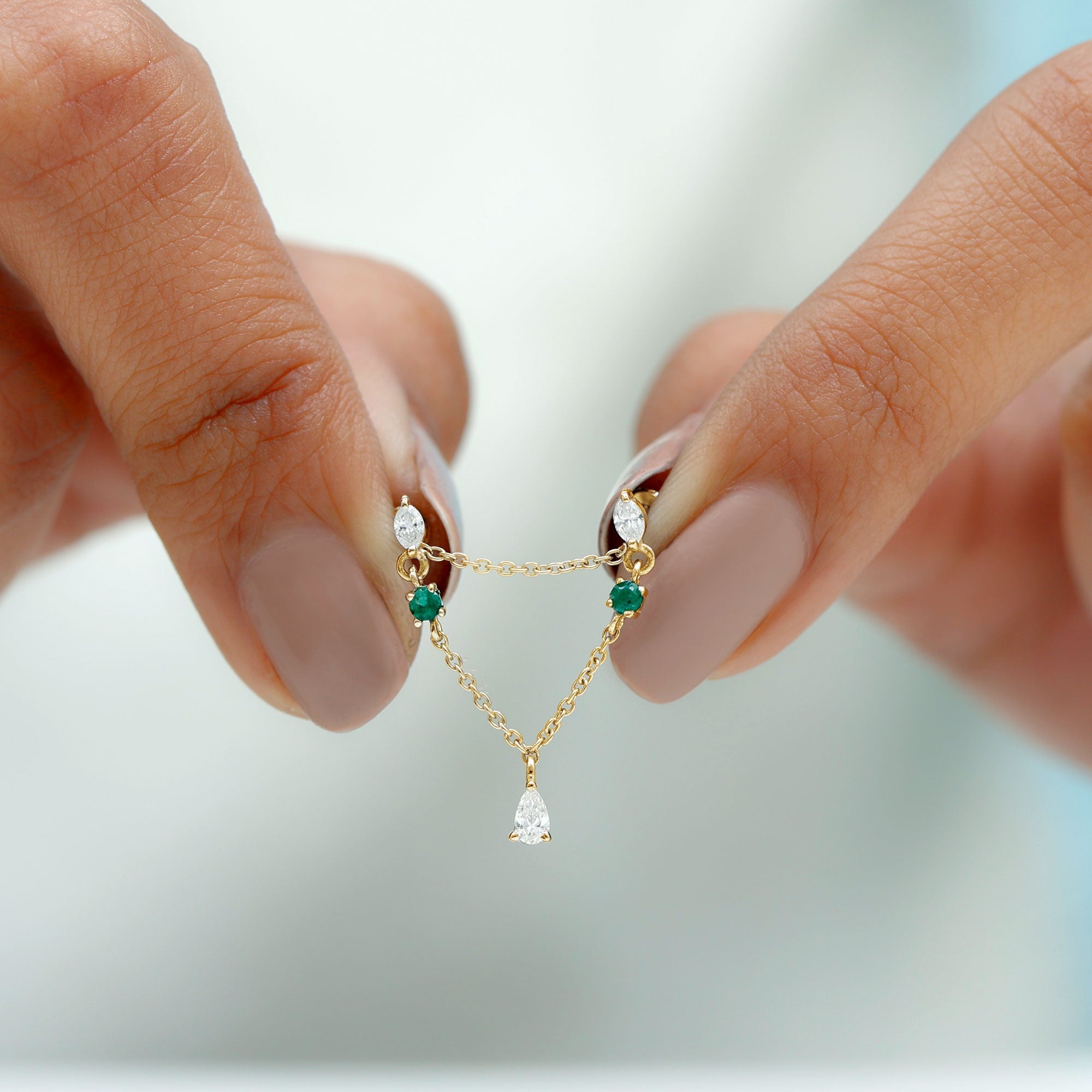 Moissanite Double Piercing Earring with Created Emerald