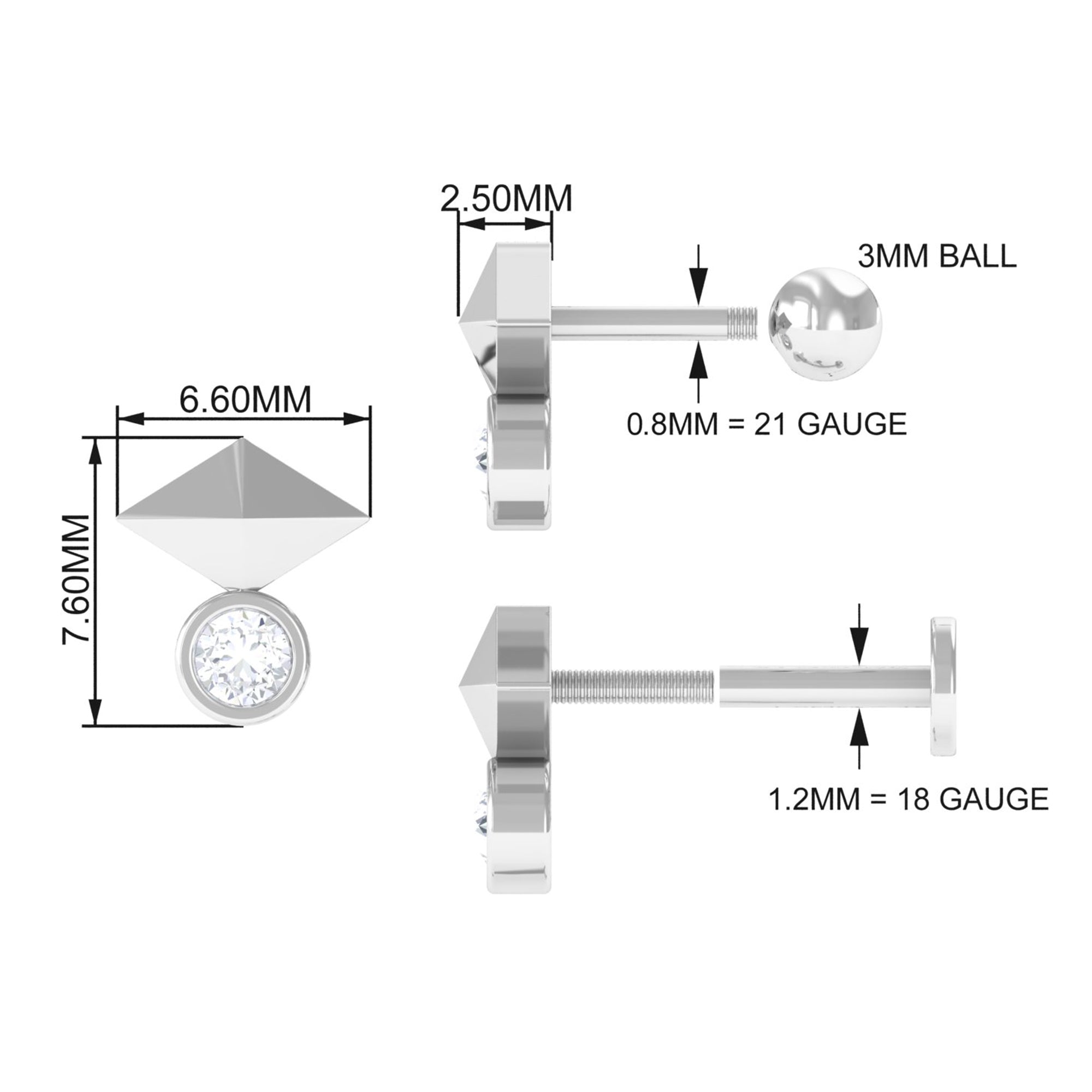 Diamond Geometric Tragus Earring