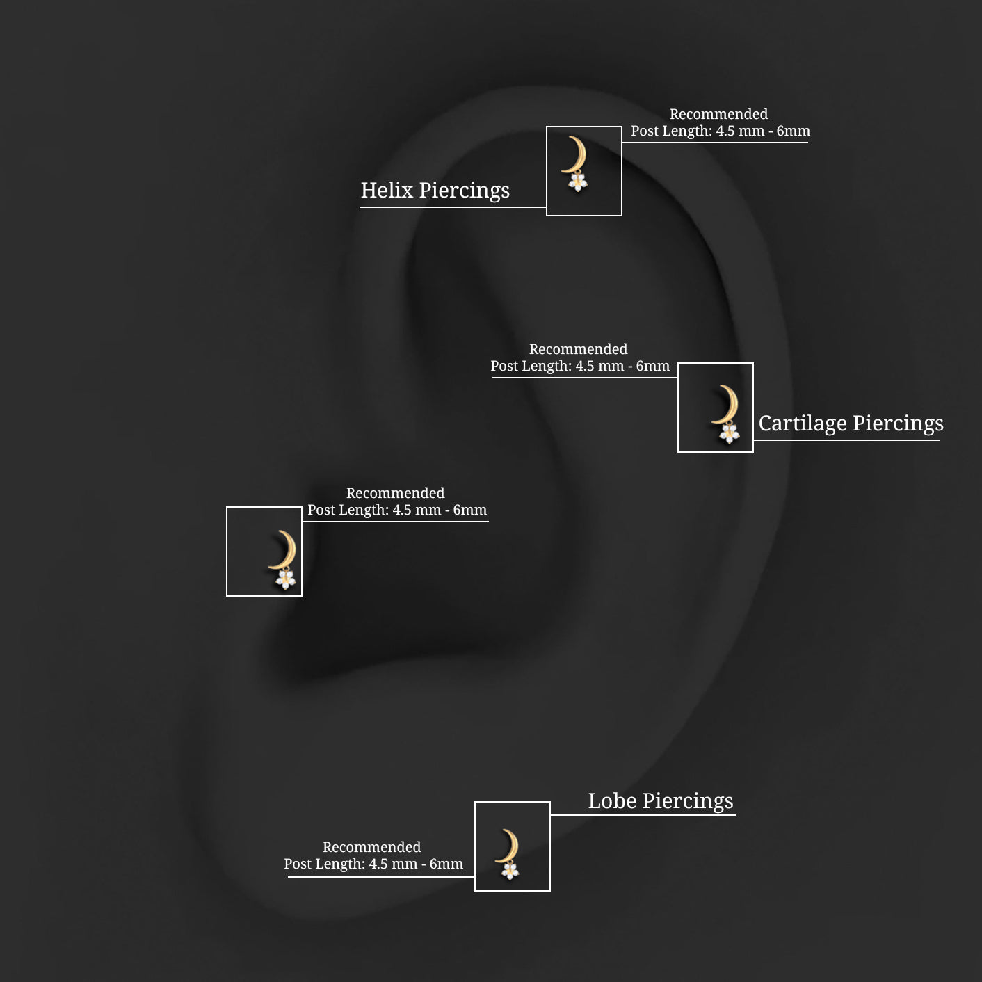 Diamond Crescent Moon and Star Earring for Helix Piercing