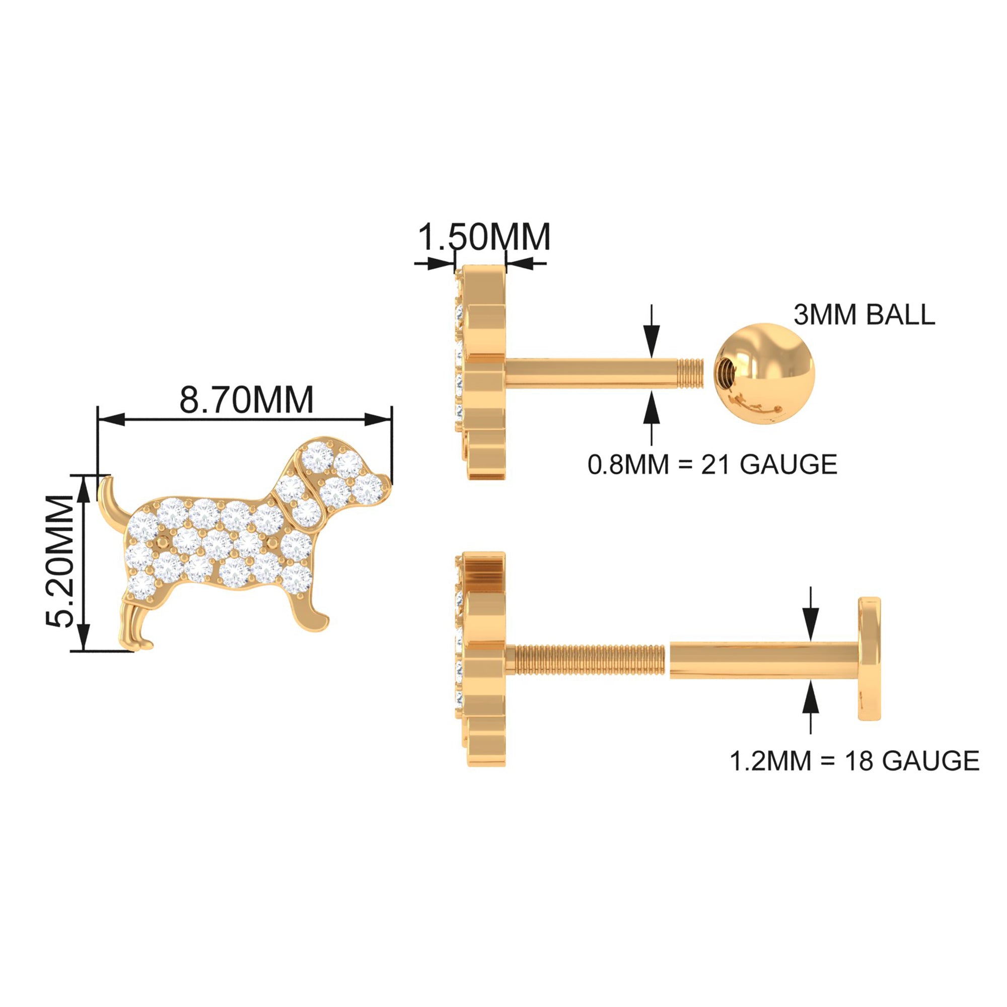 Adorable Diamond Puppy Earring for Helix Piercing