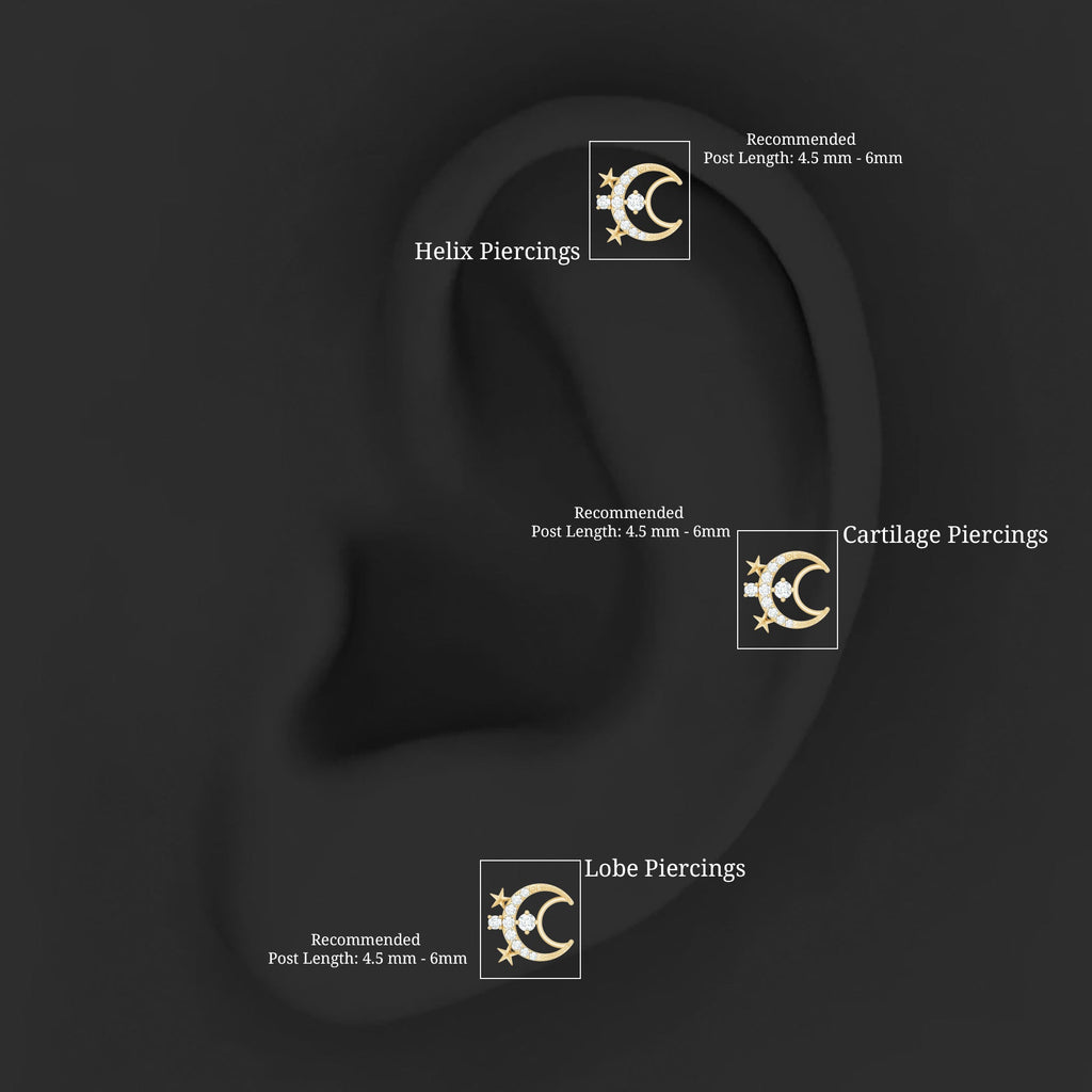 Diamond Star and Moon Earring for Helix Piercing