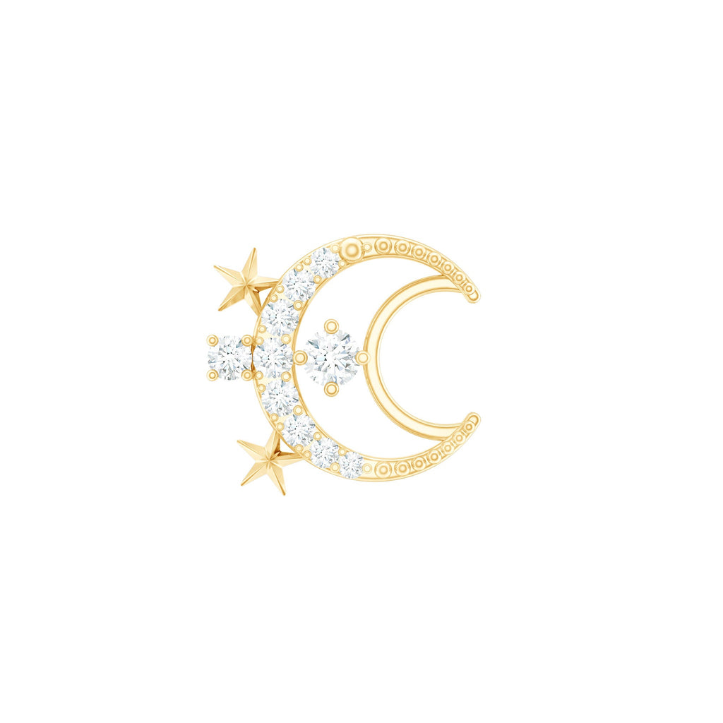 Diamond Star and Moon Earring for Helix Piercing